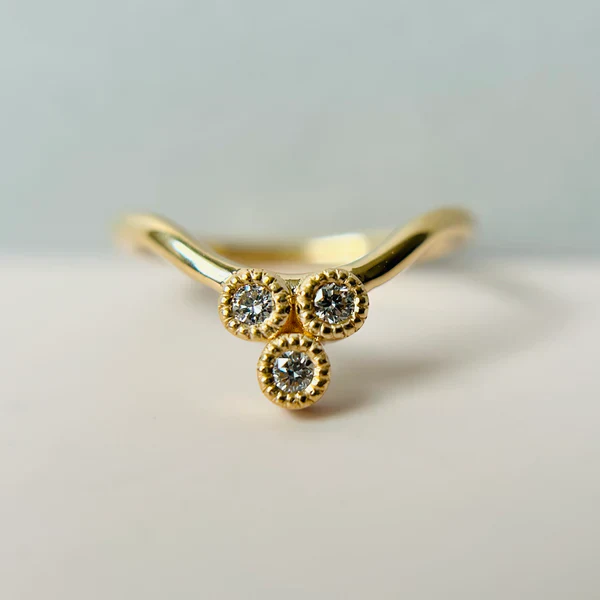 14k Yellow Contour Natural Diamond Trio Band - Image 4