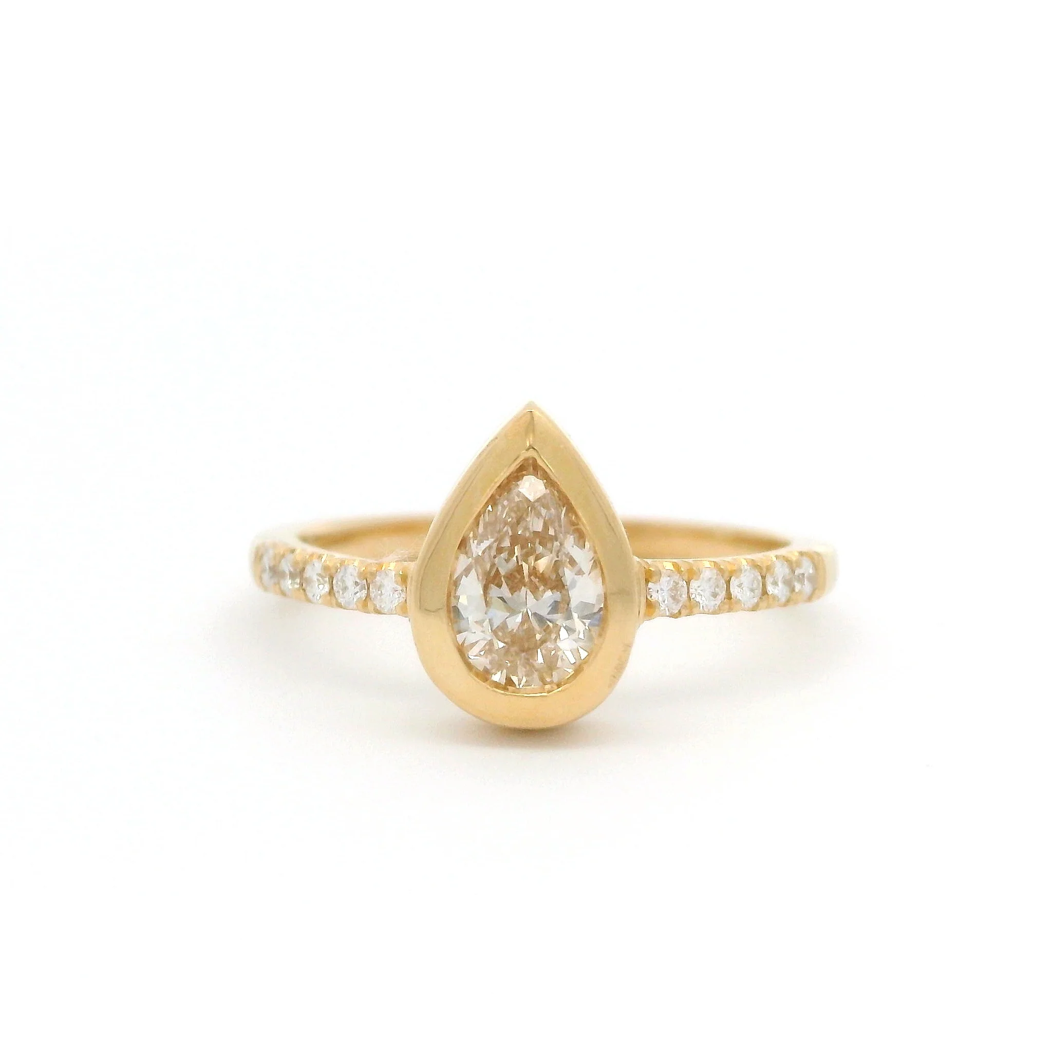 14k Yellow Ring with Bezel Set 0.55ct Champagne Diamond and Diamond Accents