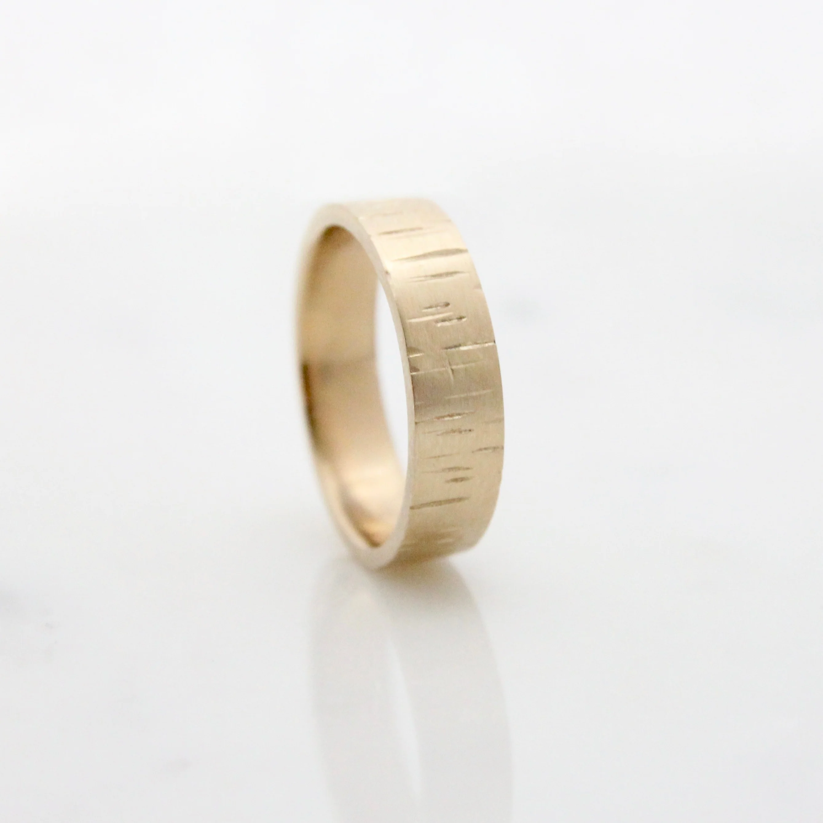 14k Yellow Gold Band with Organic Birch Tree Design