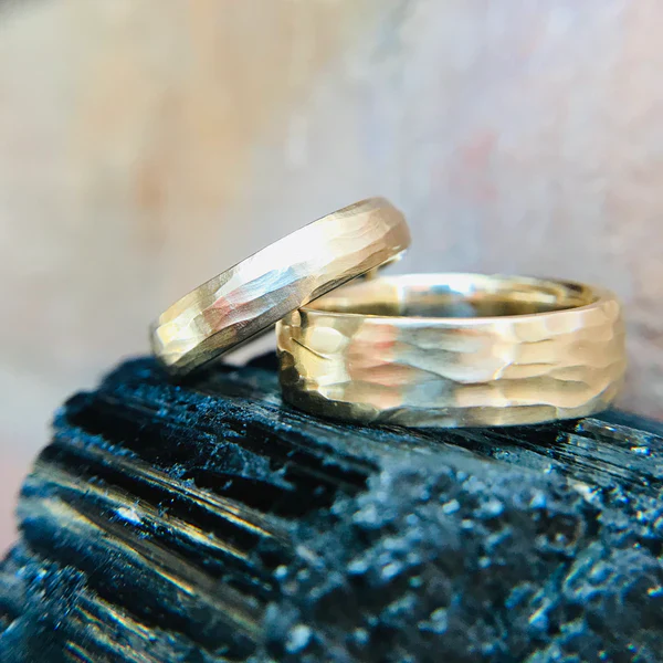 Strata Band II - 14k Yellow Hand Carved Textured Wedding Band - Image 4