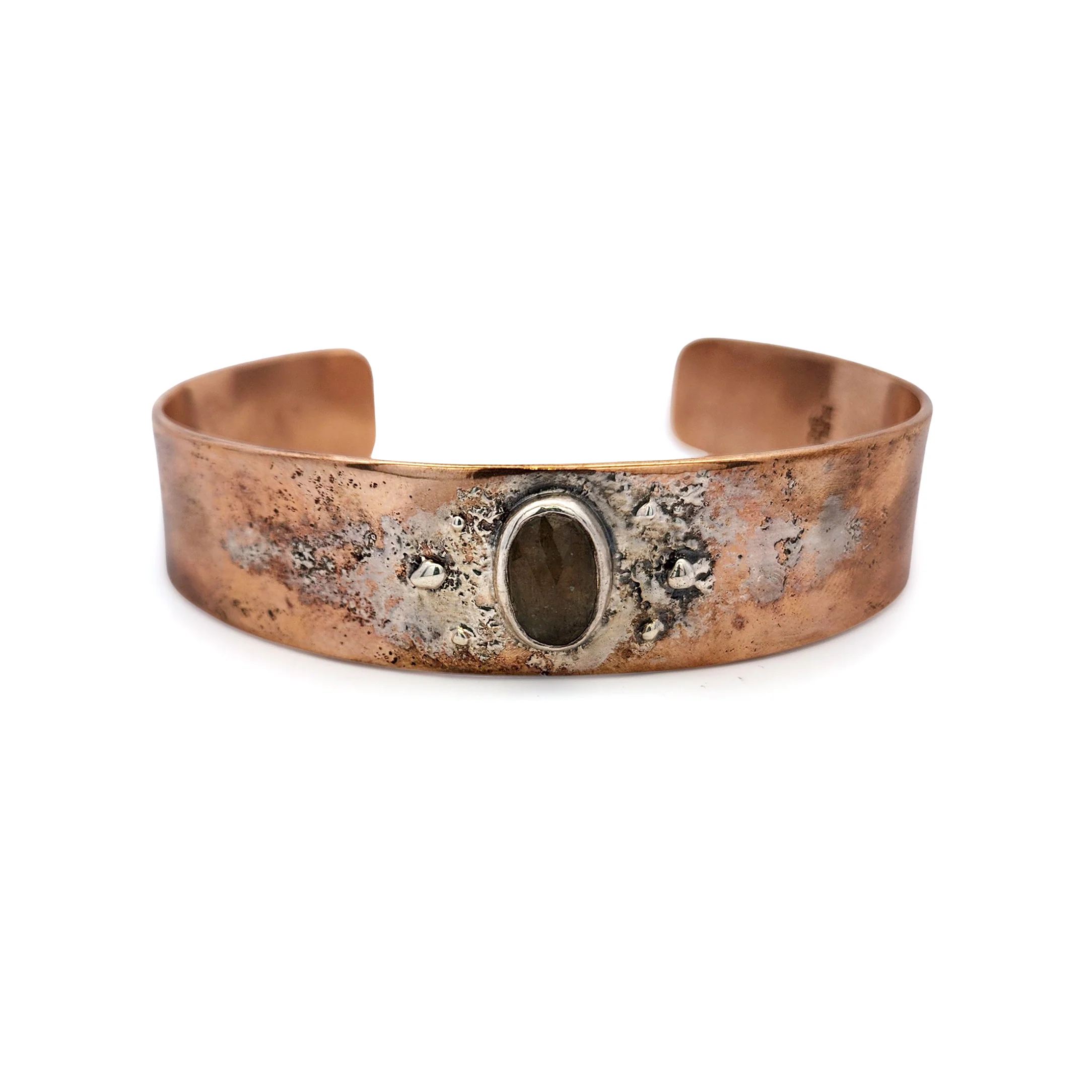 3/4" Fused Silver & Bronze Cuff With Sapphire