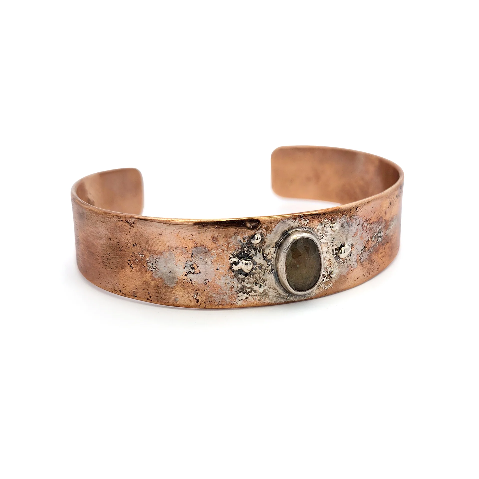 3/4" Fused Silver & Bronze Cuff With Sapphire - Image 2