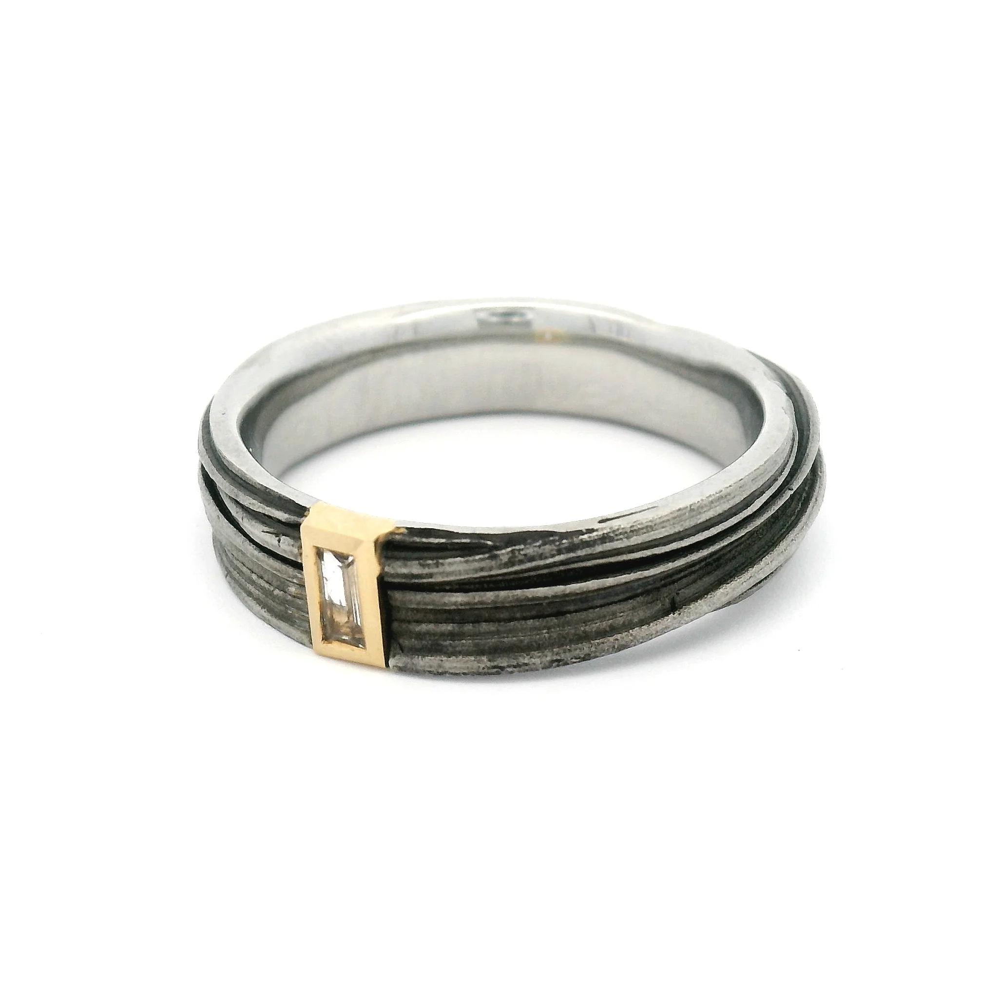 Stainless Steel Mitsuro Band with 18k Yellow Bezel-Set White Baguette Sapphire - Image 3