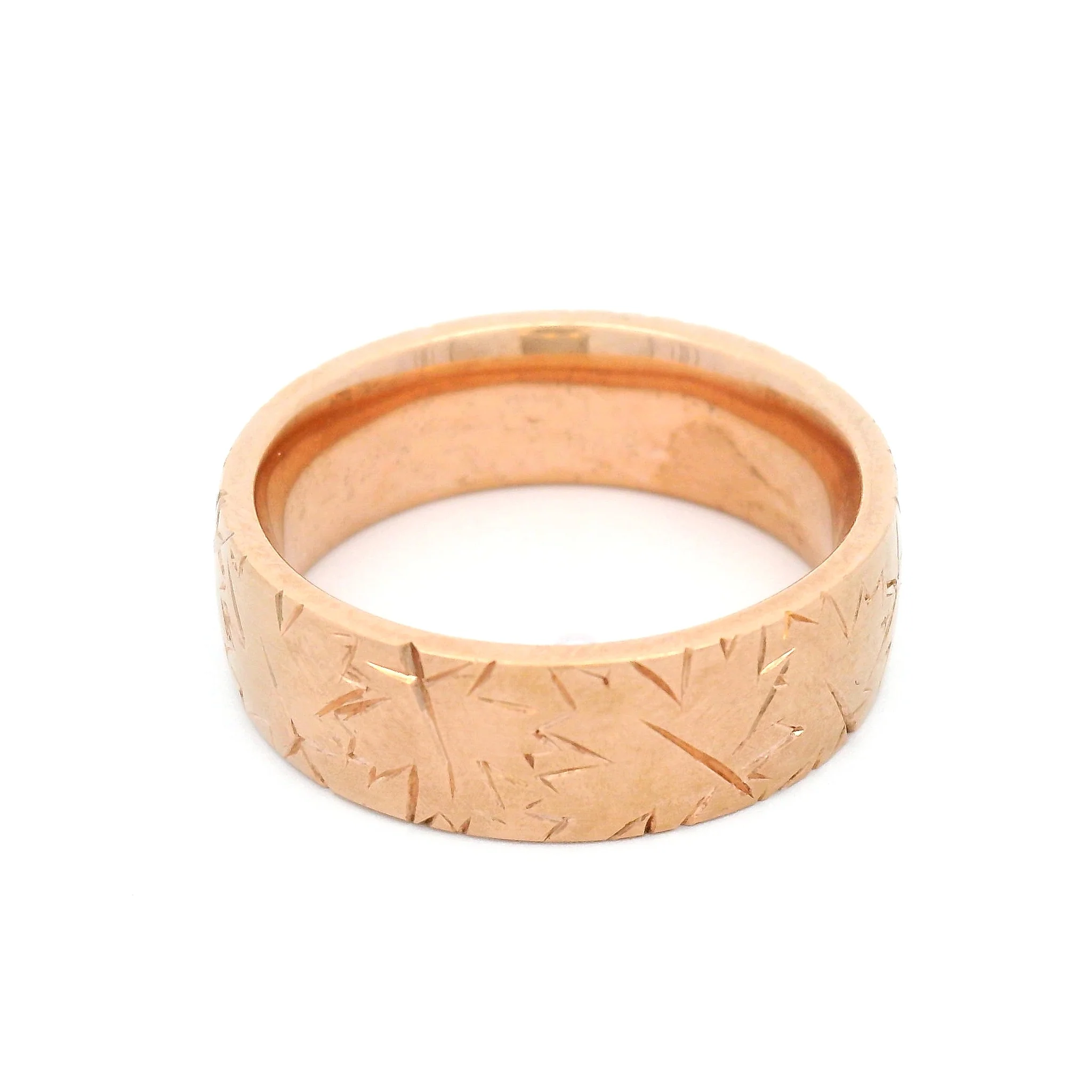 10k Rose Gold 7mm Wide Engraved Maple Leaf Band - Image 2