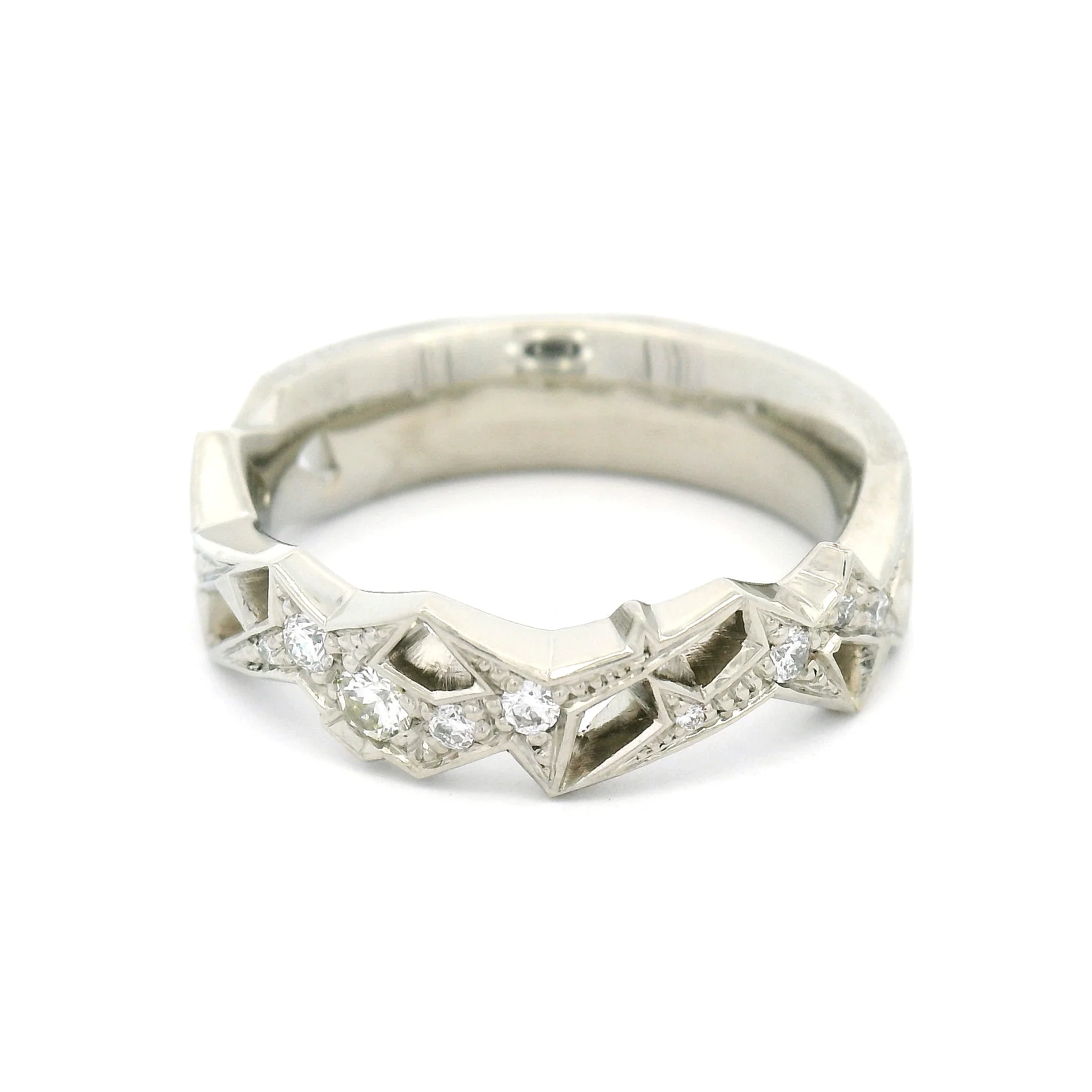 14k White Carved Frost Crystal Half-Eternity Band with 0.25cts Natural Diamonds - Image 2