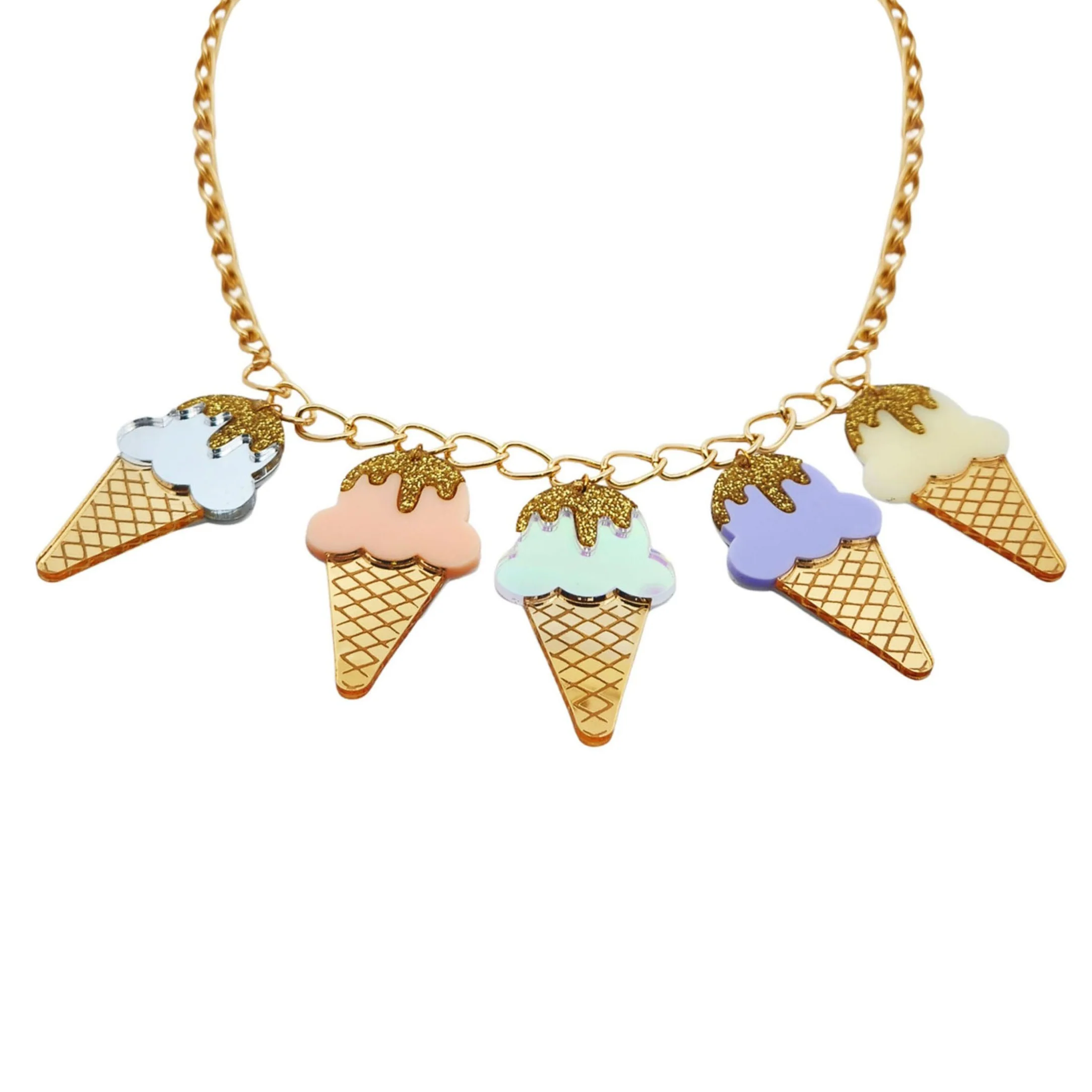 Acrylic Pastel Ice Cream Cones Necklace