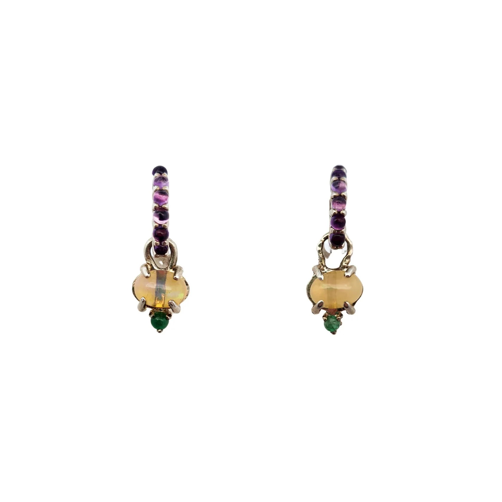 Amethyst, Opal & Emerald Hoop Earrings - Image 2
