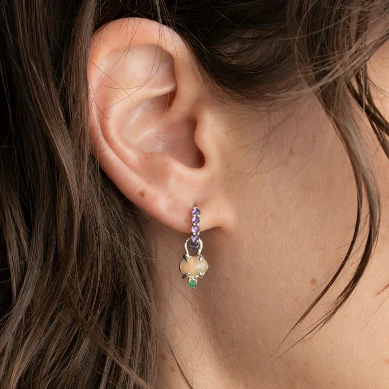 Amethyst, Opal & Emerald Hoop Earrings - Image 3