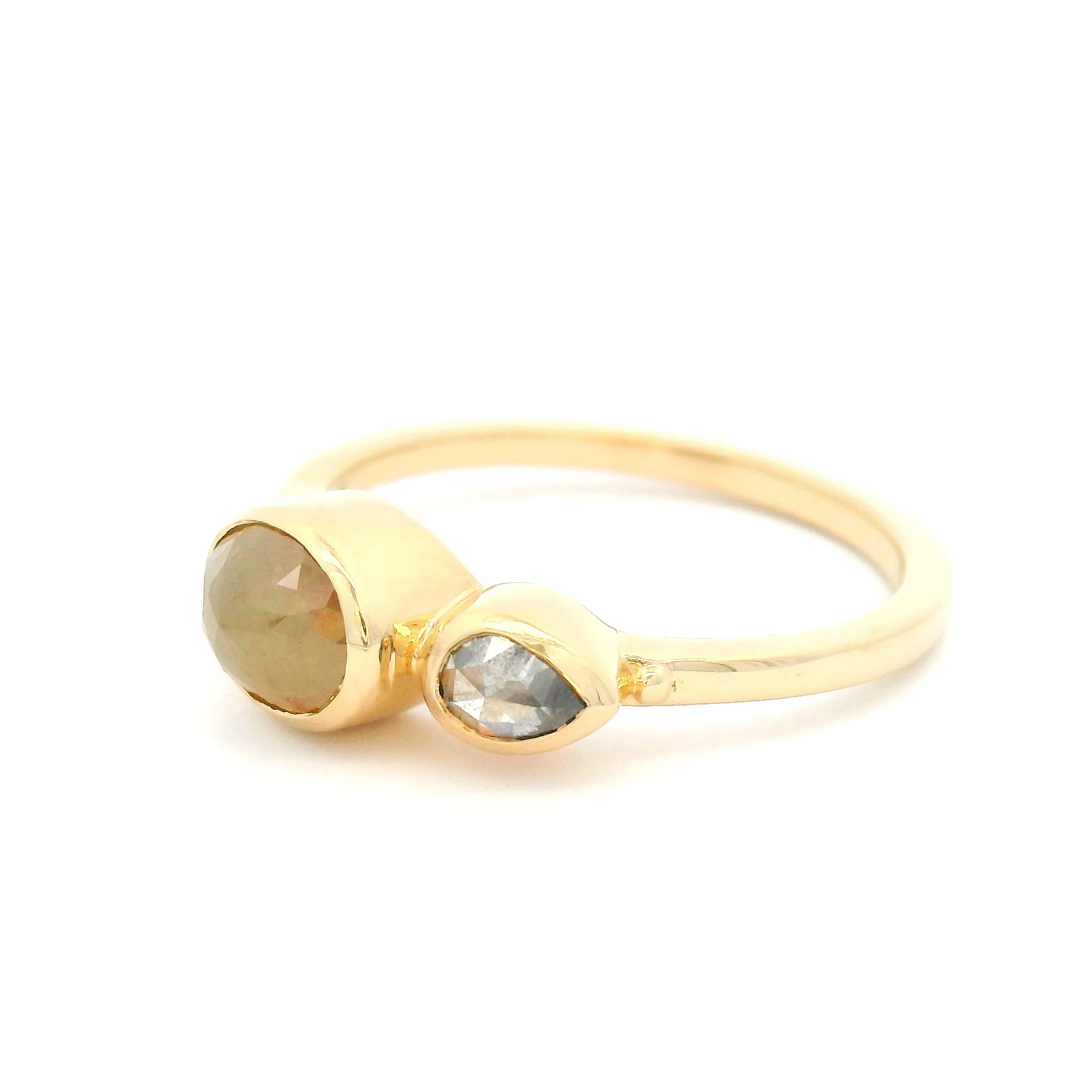 14k Yellow Gold Moi et Toi Ring with Two Rustic Diamonds - Image 3