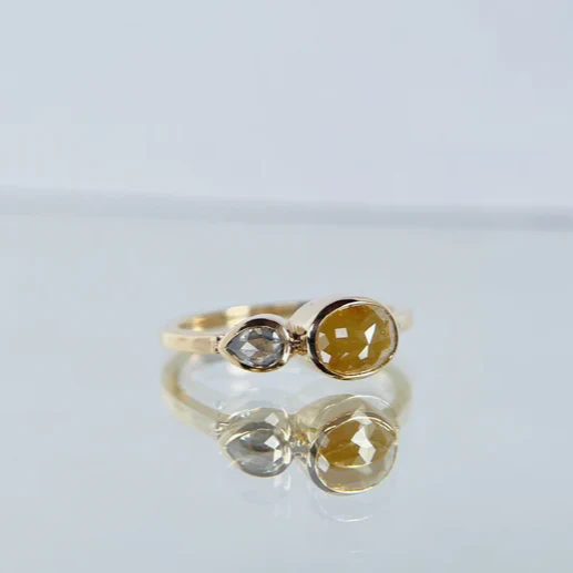 14k Yellow Gold Moi et Toi Ring with Two Rustic Diamonds - Image 4