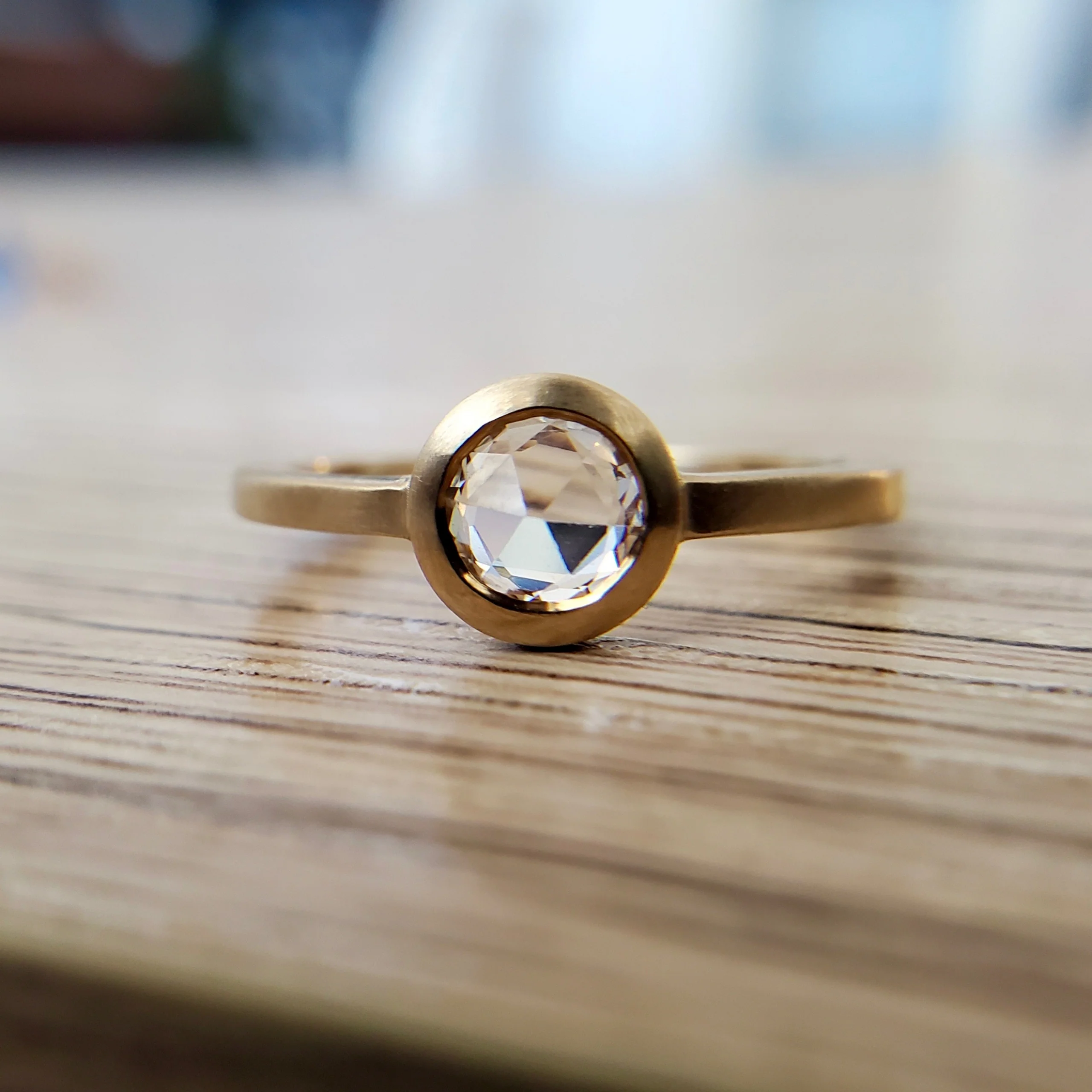 White Rose-Cut Sapphire Bezel Solitaire Ring - Image 4