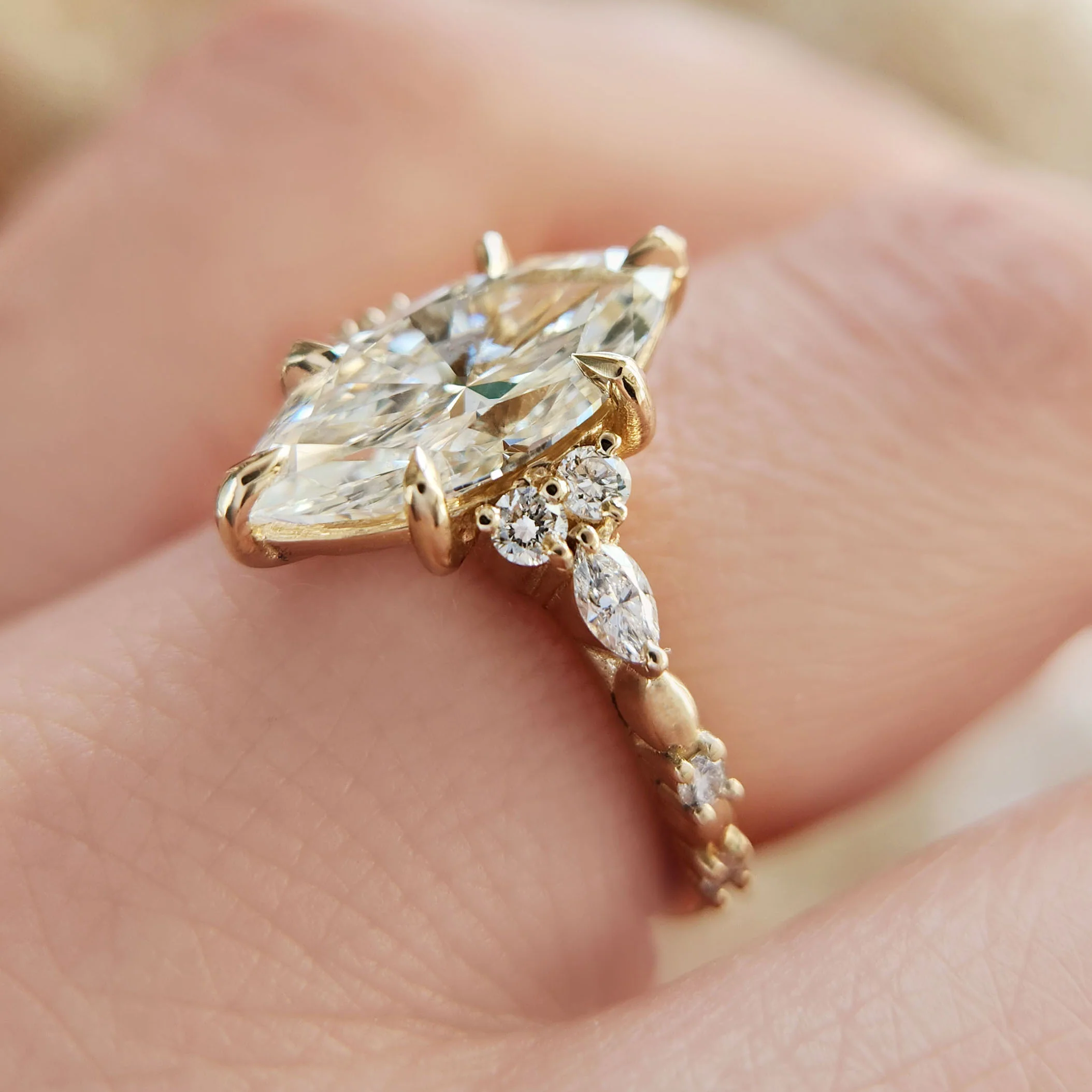14k Yellow Engagement Ring with 2.70ct Lab-Grown Marquise Diamond and Accent Lab Diamonds - Image 6