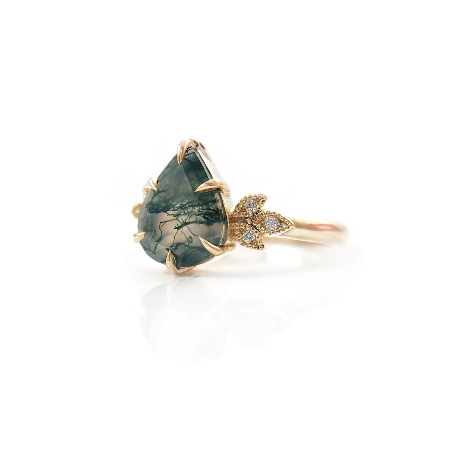 10k Yellow Ring with 1.6ct Moss Agate and Accent Lab-Grown Diamonds - Image 3