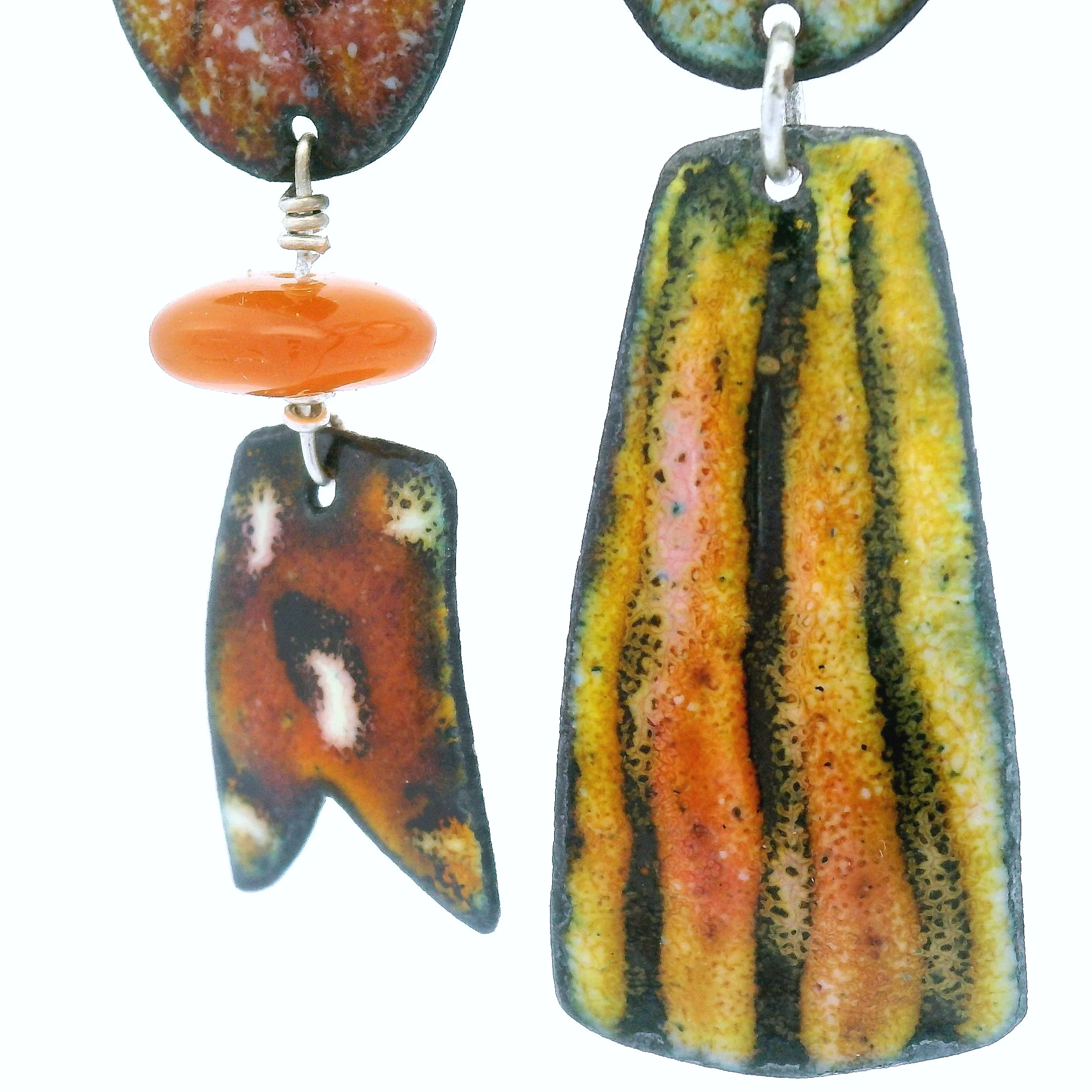 Asymmetrical Amber Enamel Earrings - Image 2