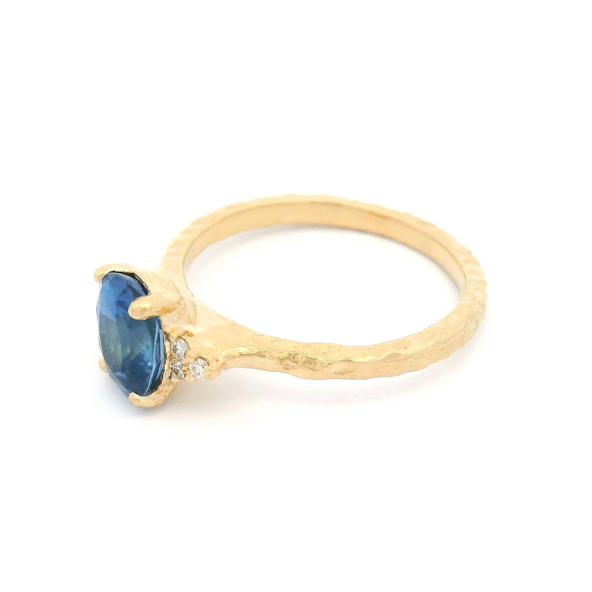 14k Yellow Organic Ring with 1.56ct Blue Sapphire and Diamond Accents - Image 3