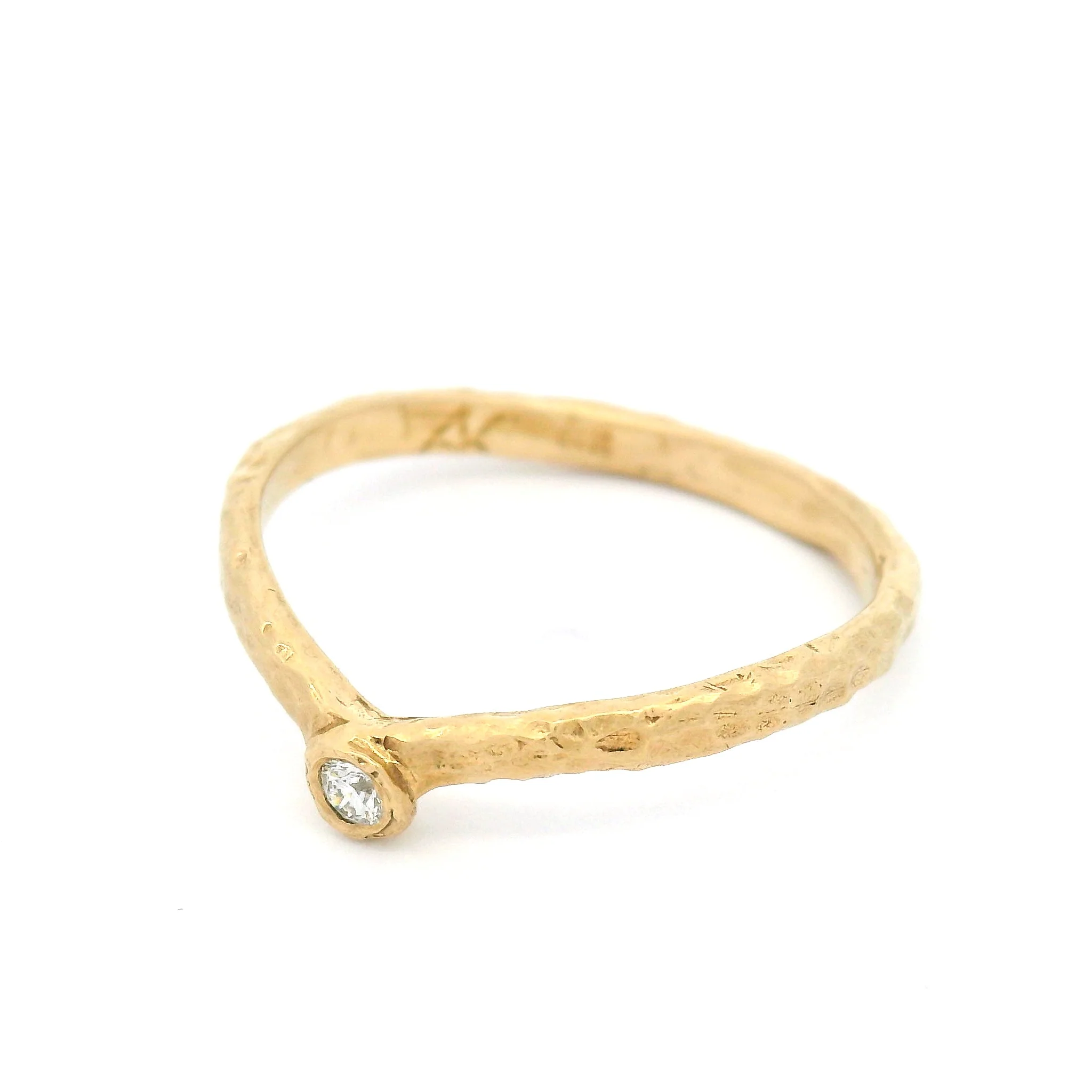 14k Yellow Organic Contour Band with Bezel-Set Accent Diamond - Image 2