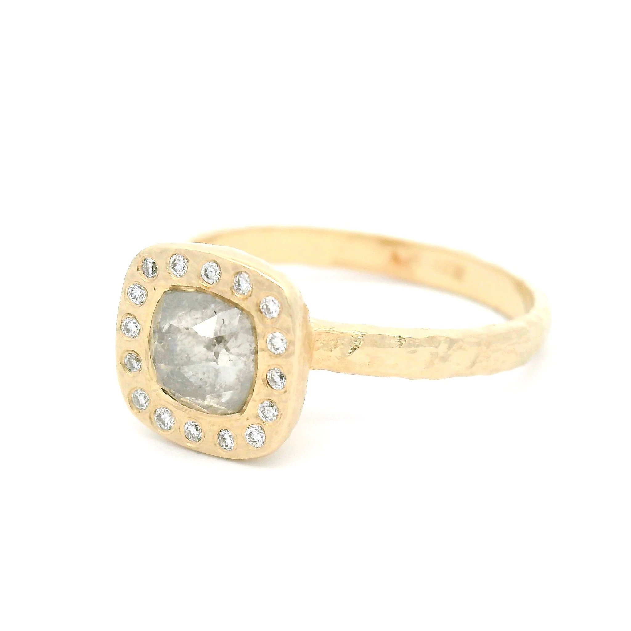 14k Yellow Engagement Ring with 0.75ct Rustic Rose-Cut Diamond and Accent Diamond Halo - Image 2