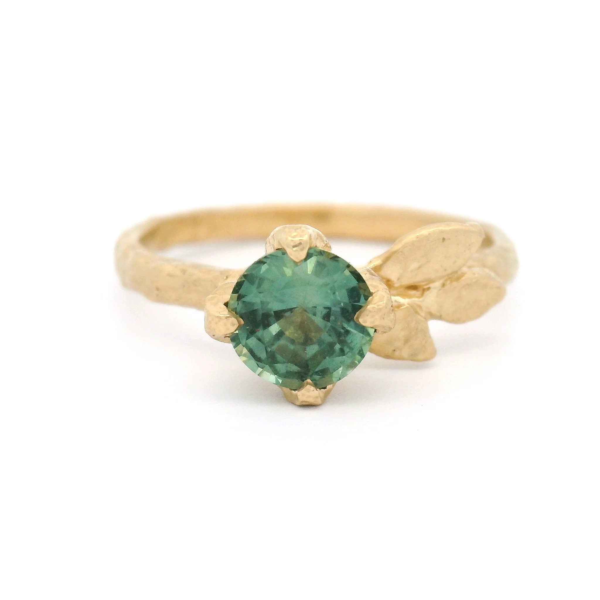 14k Yellow Organic Solitaire with Claw-Set 0.84ct Teal Sapphire