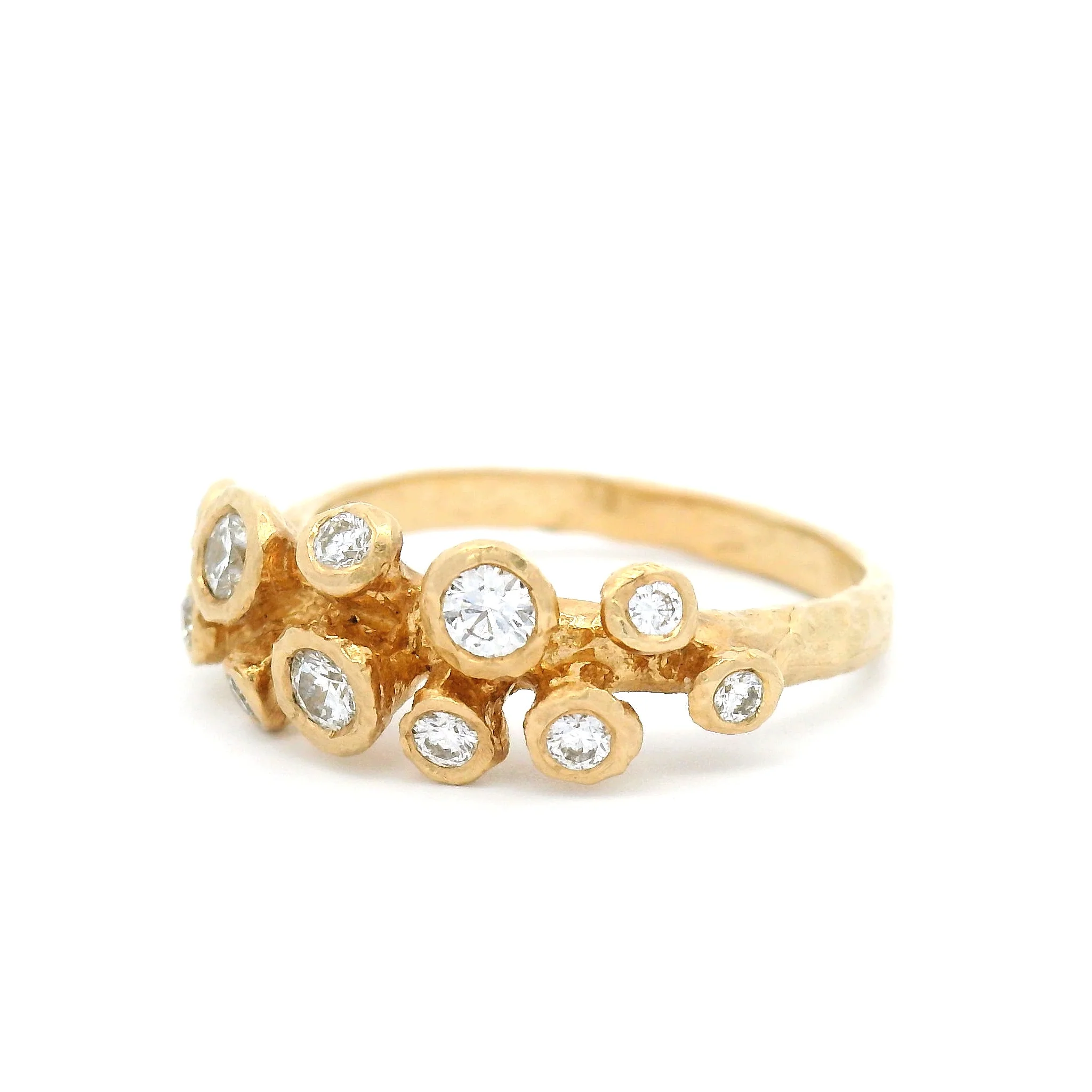 14k Yellow Organic Bezel-Set Ring with 12 Round Brilliant Cut Diamonds - Image 2
