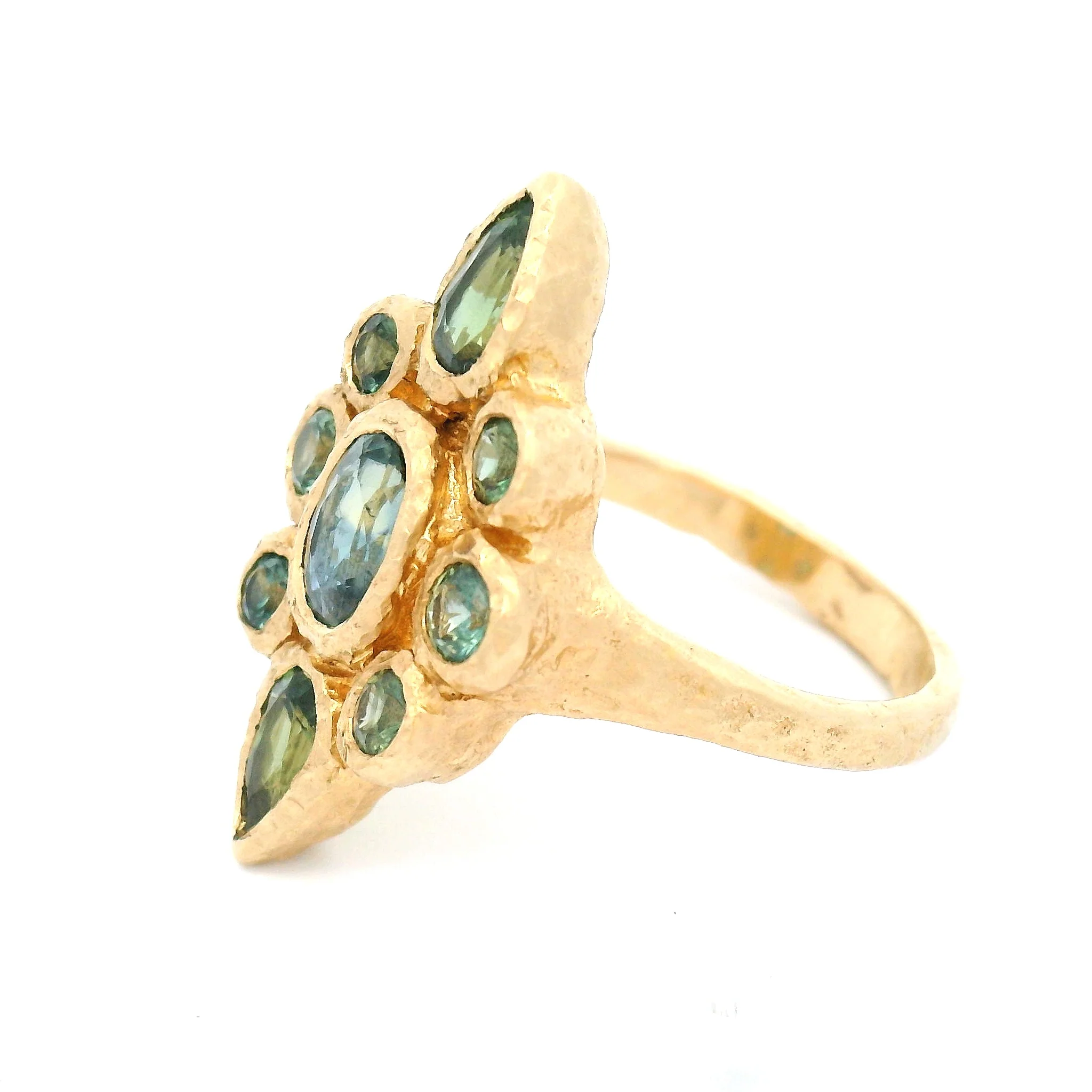 14k Yellow Organic Ring with 2.75cts Greenish Blue Sapphires - Image 4