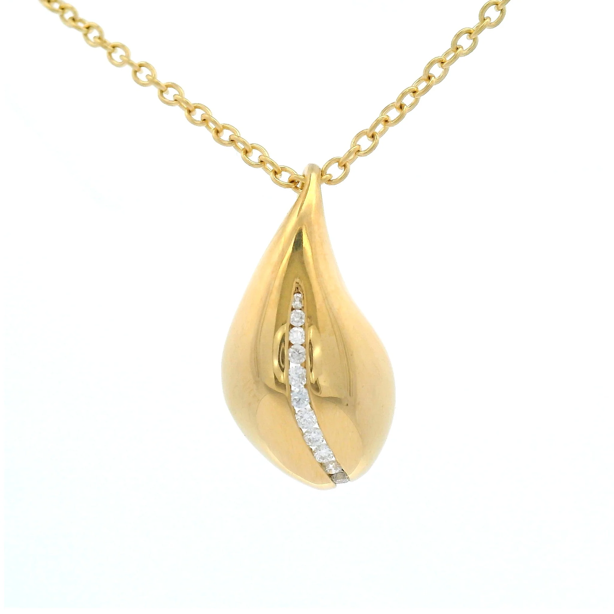 18k Yellow Drop Pendant with Channel-Set Diamonds