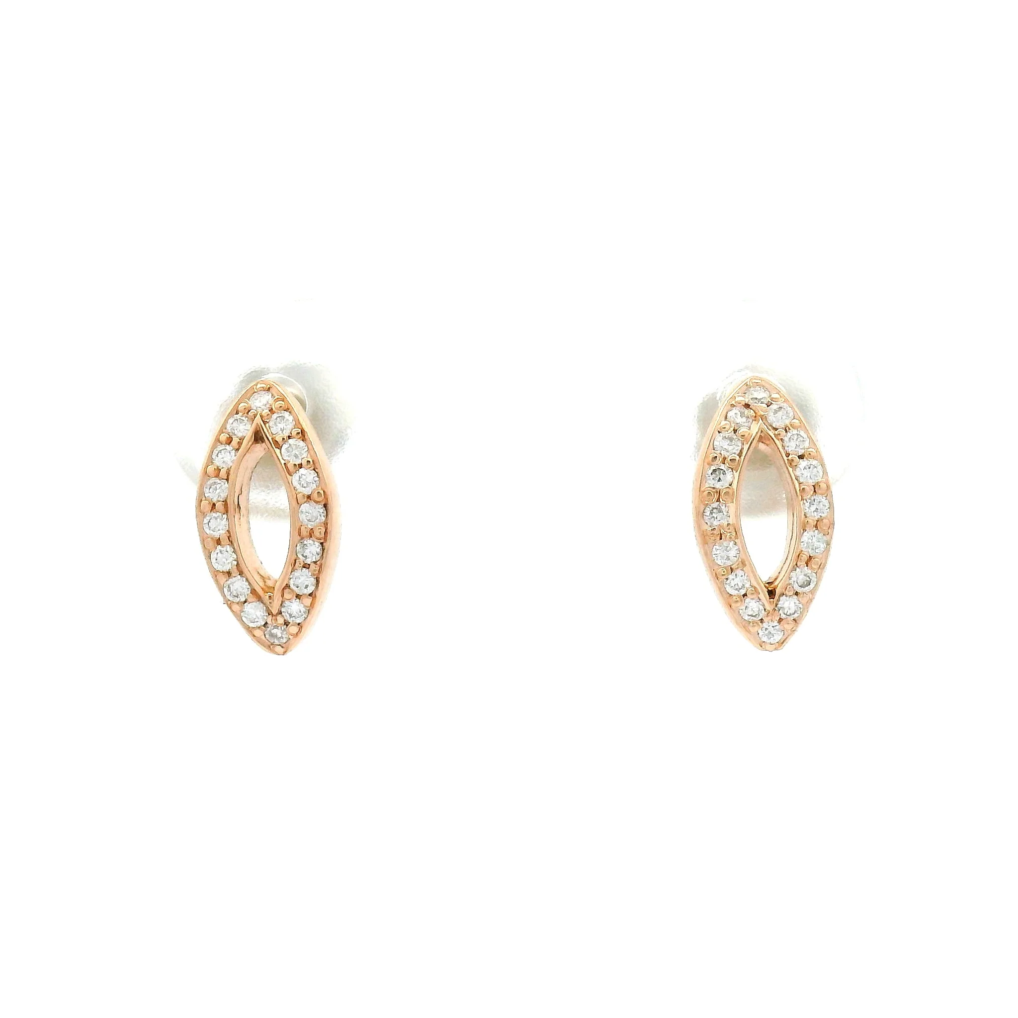 14k Rose Gold Stud Earrings with Bead-Set Diamonds - Image 2