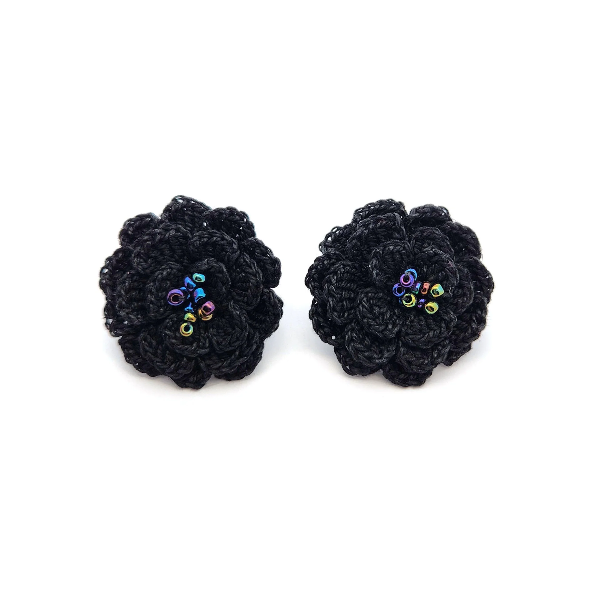 Black Carnations Embroidery Earrings