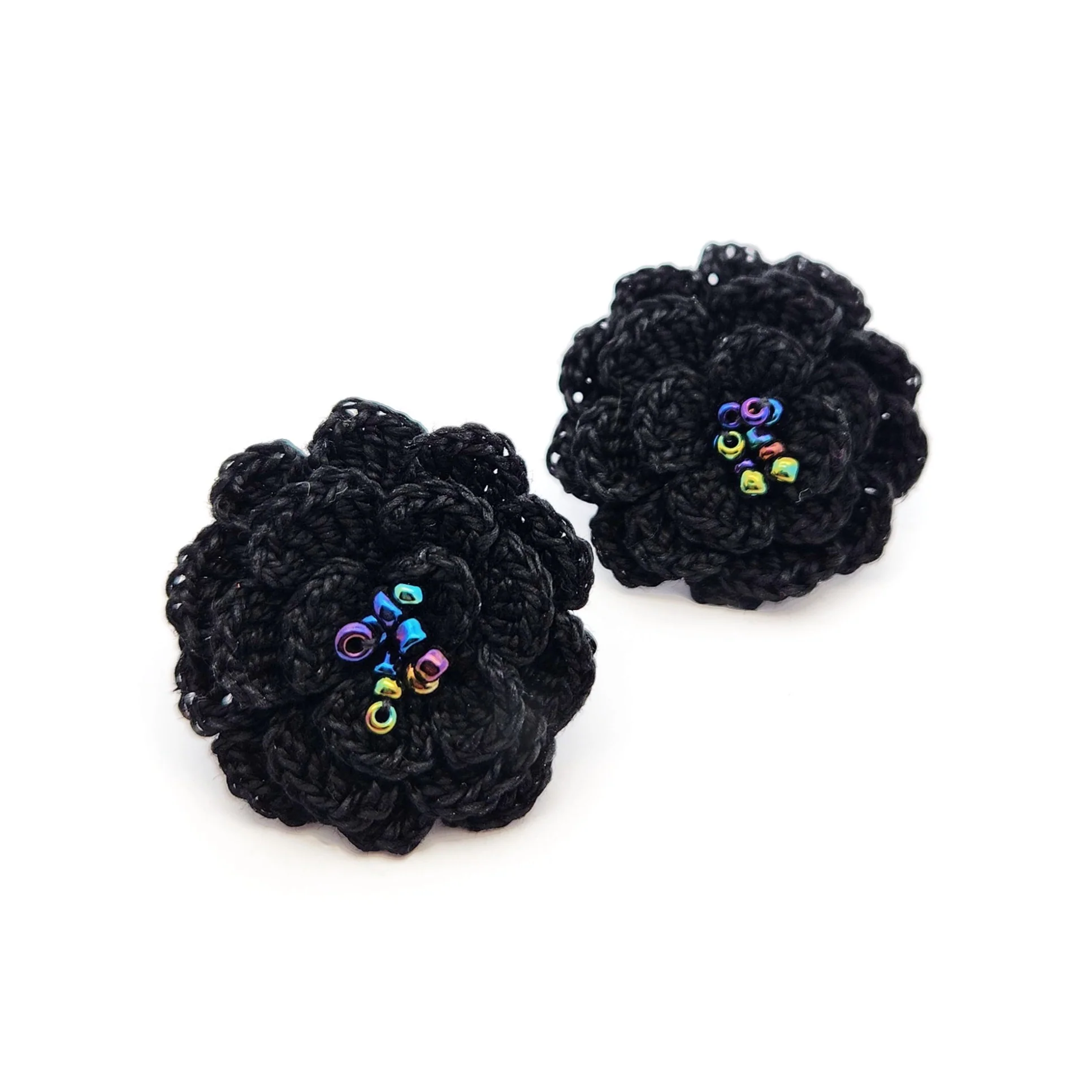 Black Carnations Embroidery Earrings - Image 2