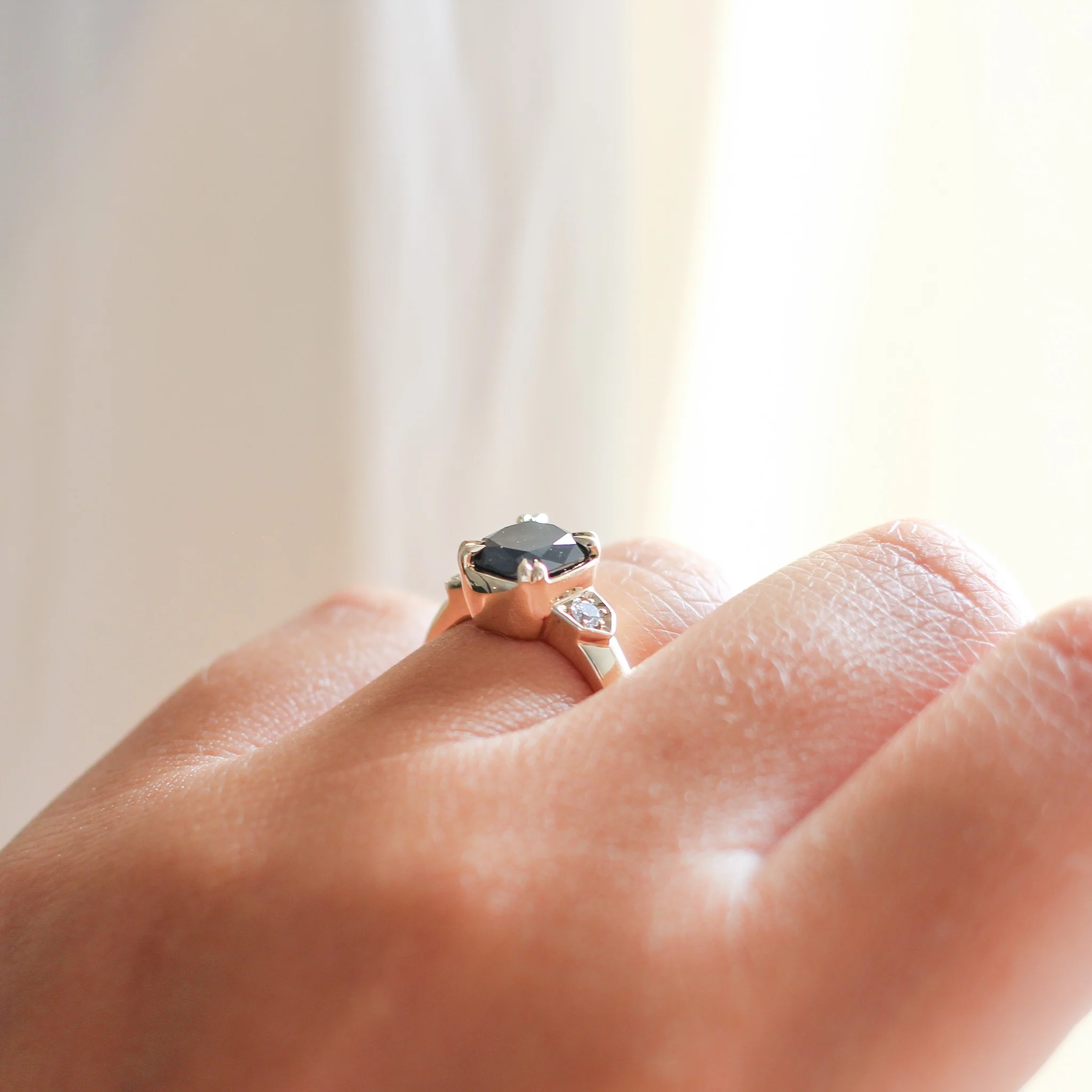 Nebula - Black Diamond Cushion Ring - Image 4