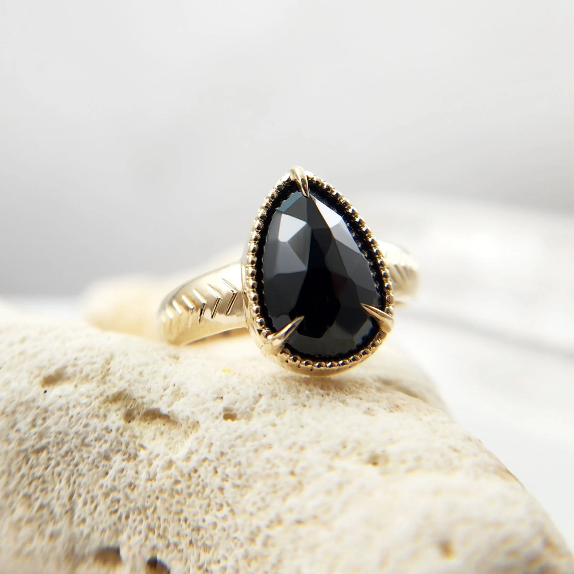 Black Pear Spinel Engagement Ring - Image 2