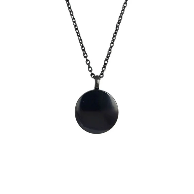 Black Stainless Steel Circle Cremation Urn Necklace