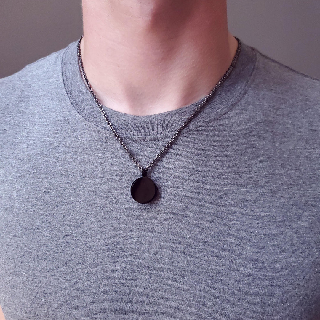 Black Stainless Steel Circle Cremation Urn Necklace - Image 4