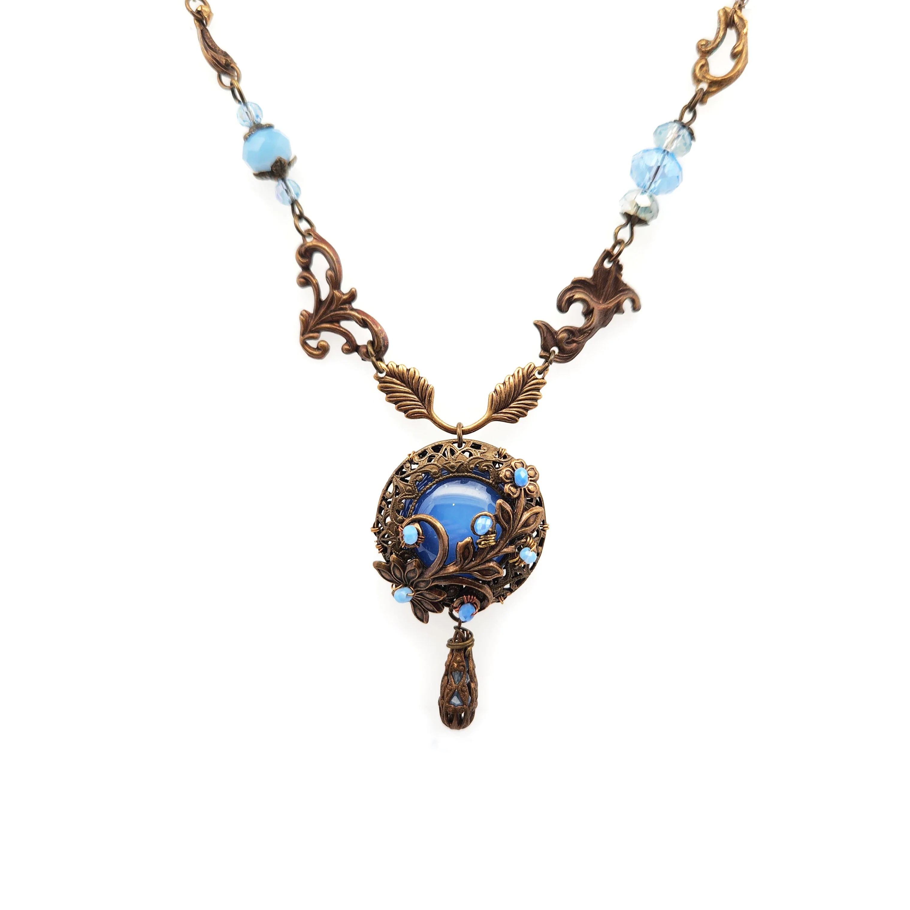 Blue & Brass Circle Fairy Necklace