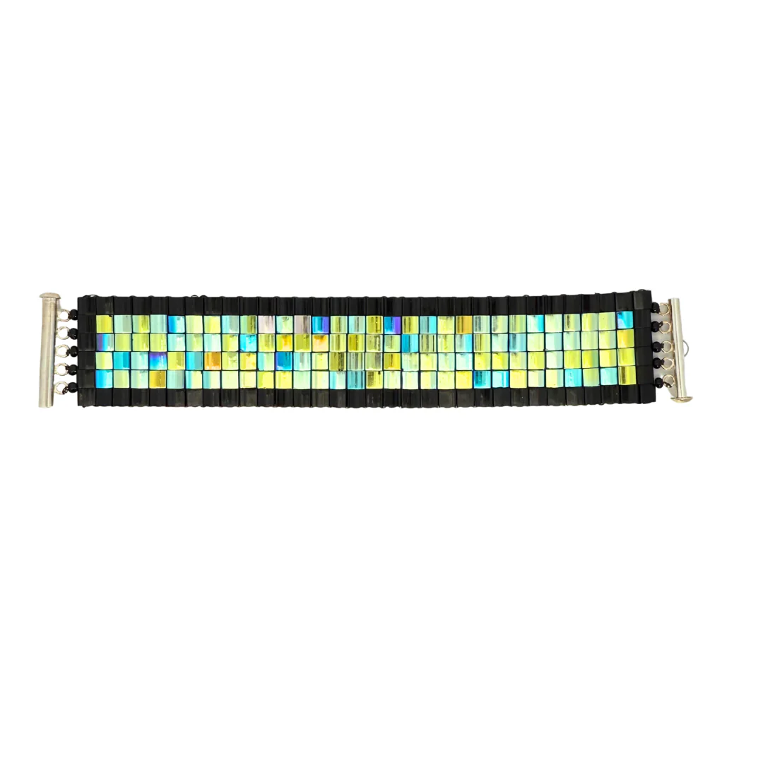 Blue Chessboard Tiles Beaded Bracelet - Image 2