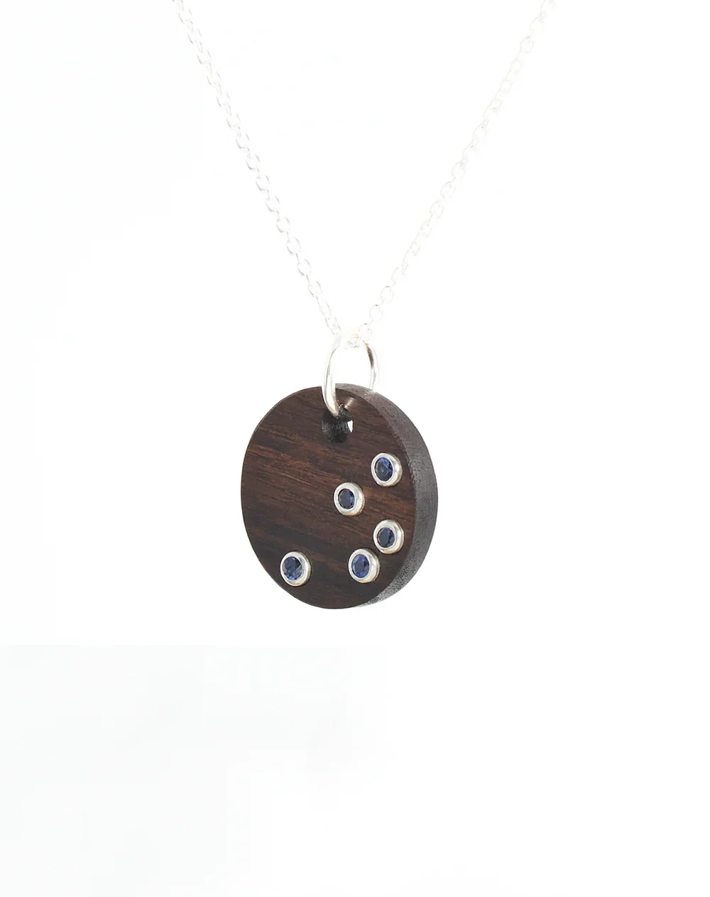 Blue Sapphire Round Wood Necklace - Image 2