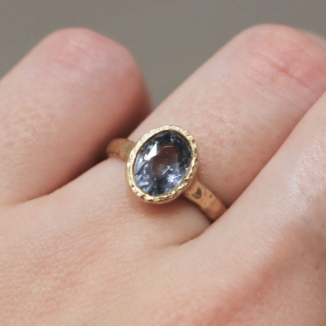 14k Yellow Textured Bezel-Set Solitaire with 2.73ct Blue Sapphire - Image 4