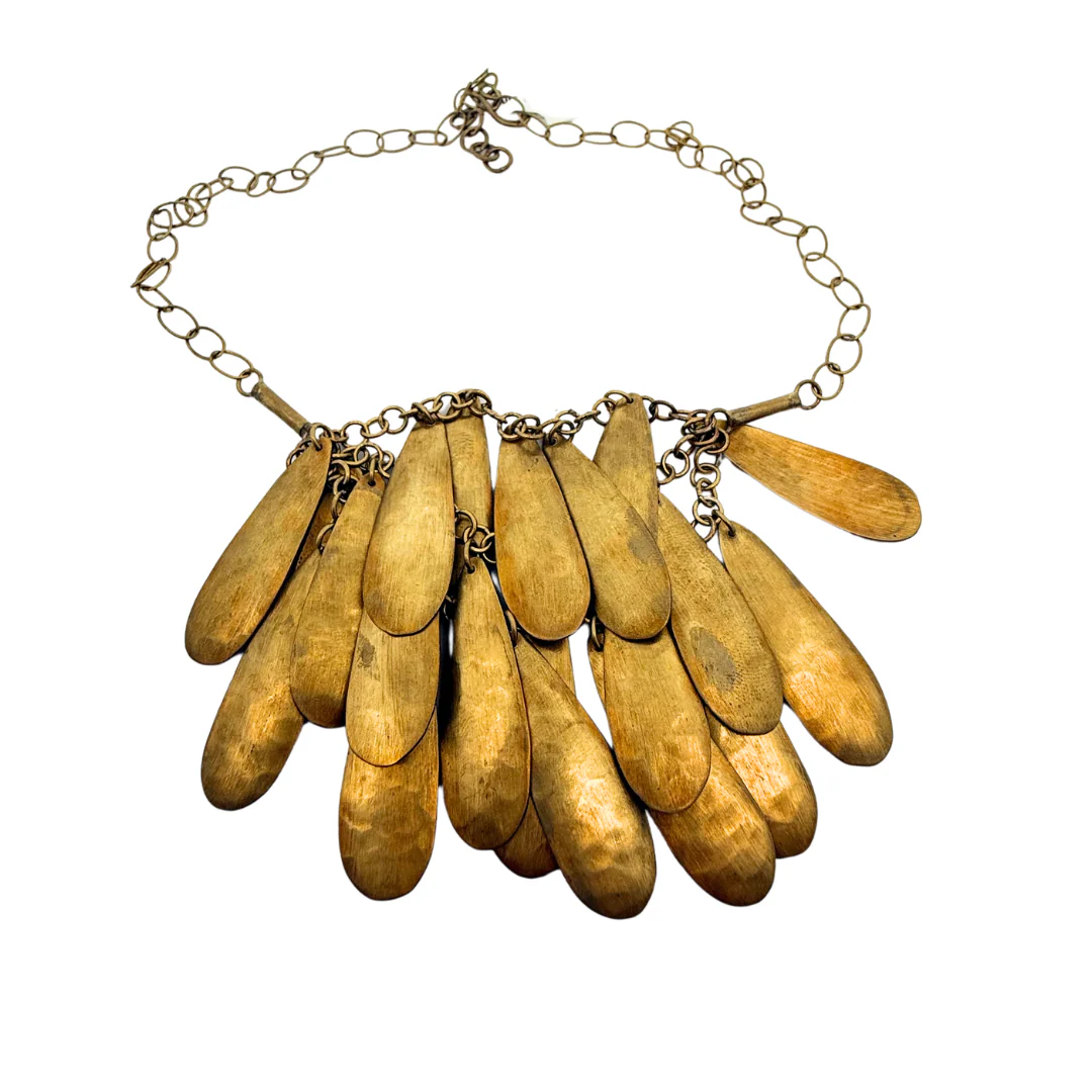 Brass Clustered Teardrop Layered Plate Necklace - Image 2