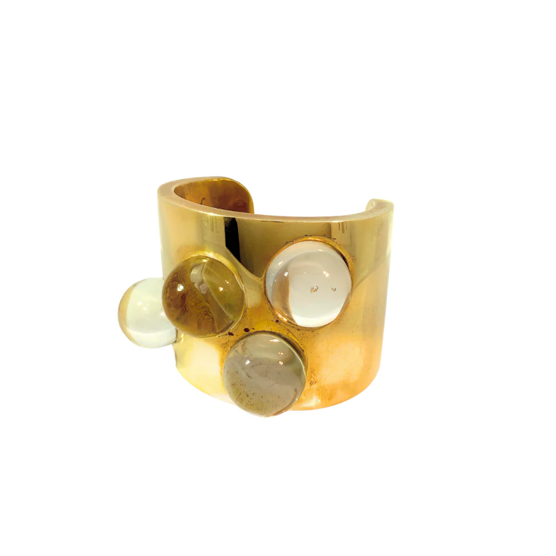 Brass Cuff Bracelet with Clear Glass - Image 3