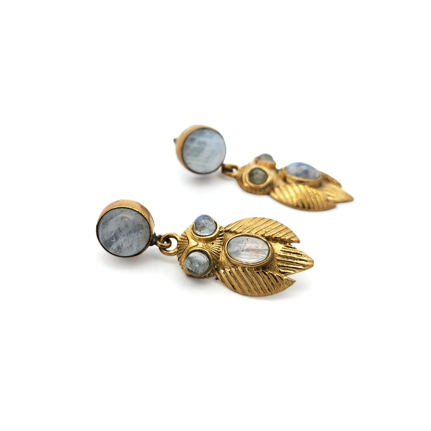 Brass & Labradorite Owl Earrings - Image 2