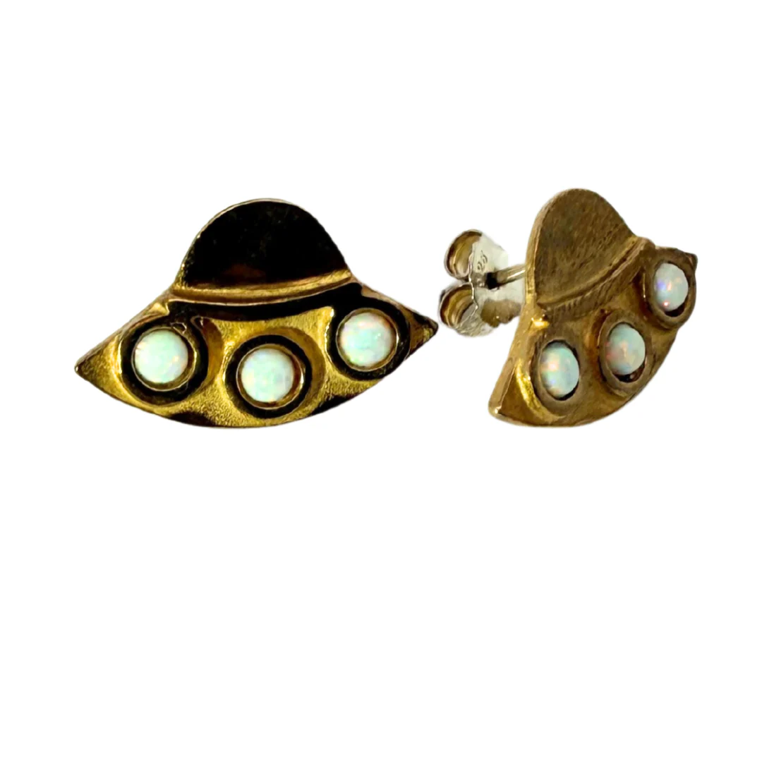 Brass Opal UFO Earrings