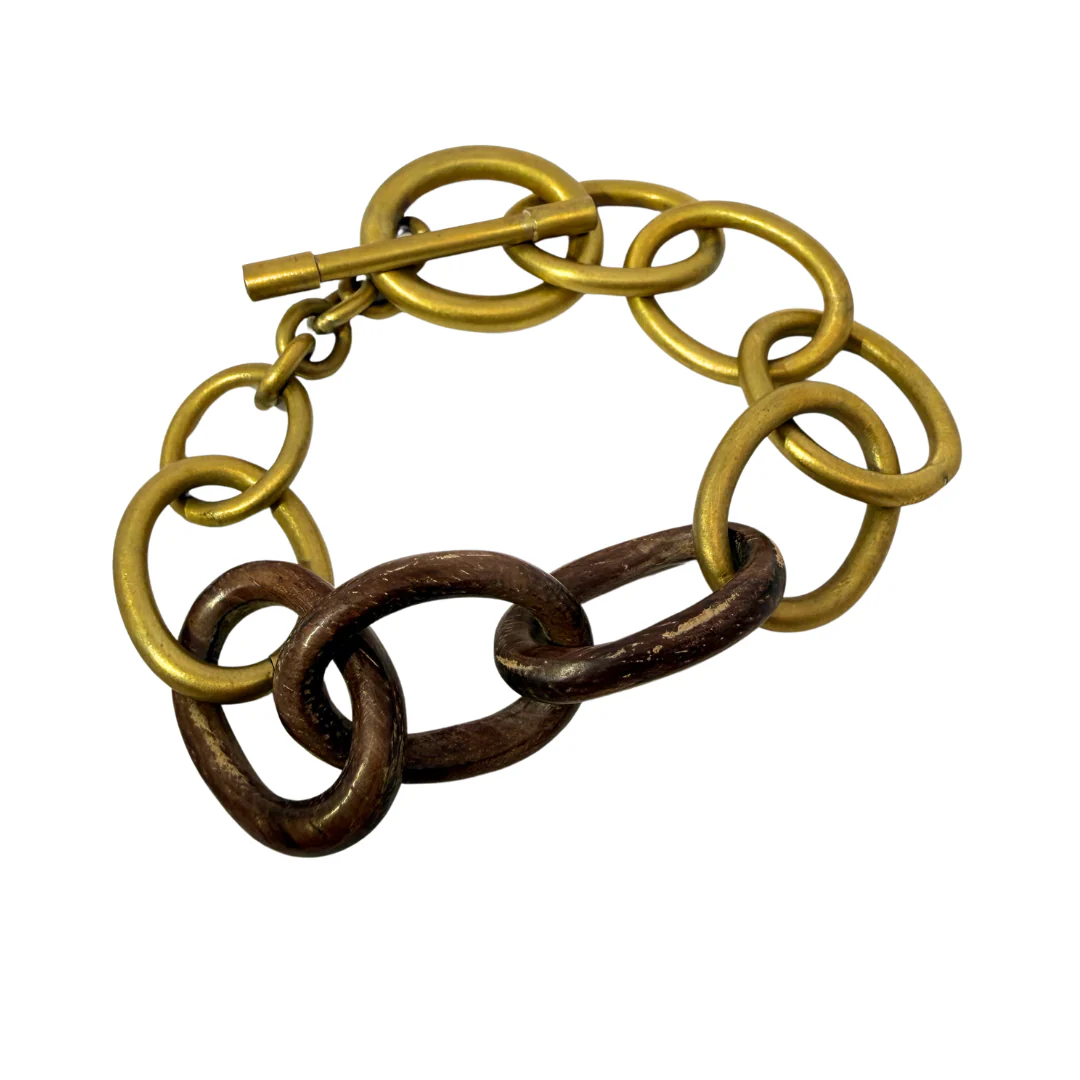 Brass & Wood Link Bracelet - Image 2