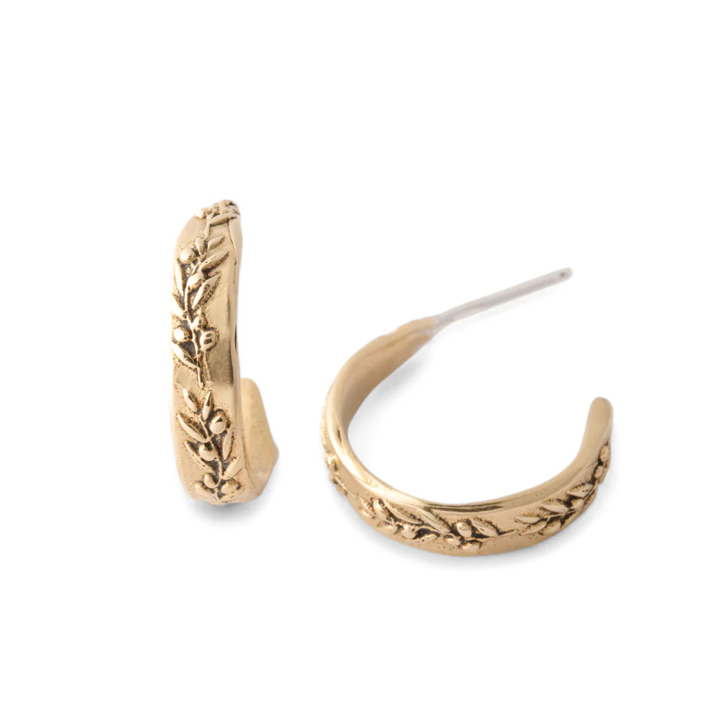 Bronze Olive Branch Hoop Earrings