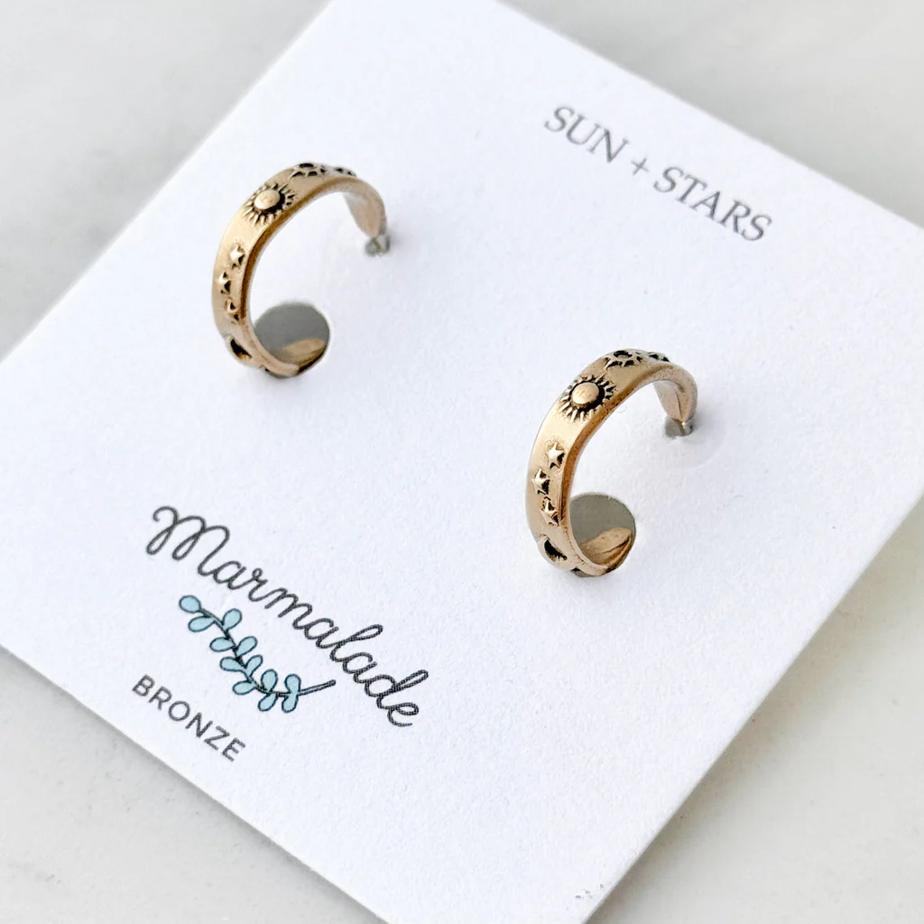 Bronze Sun Moon & Stars Hoop Earrings - Image 3