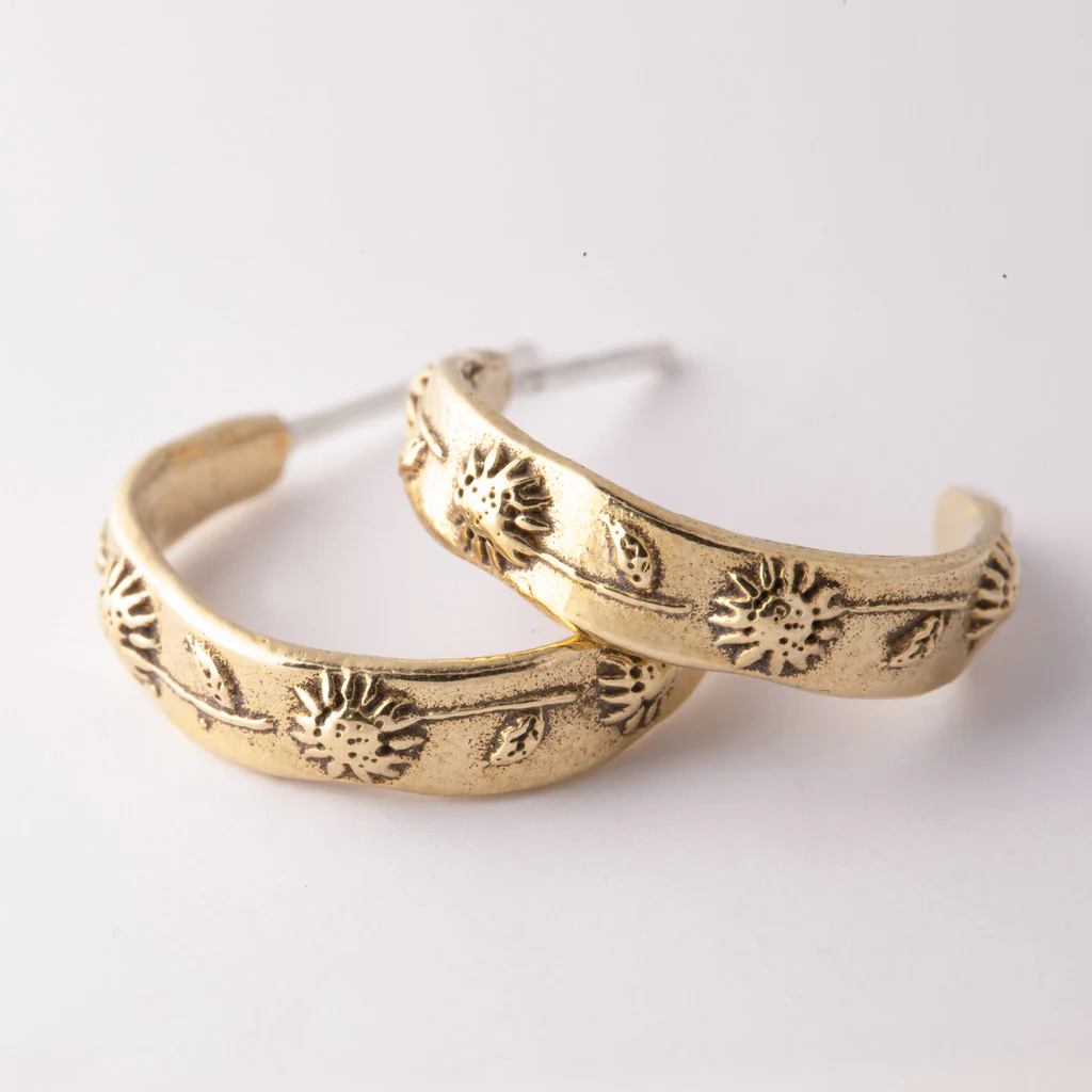 Bronze Sunflower Hoop Earrings - Image 2