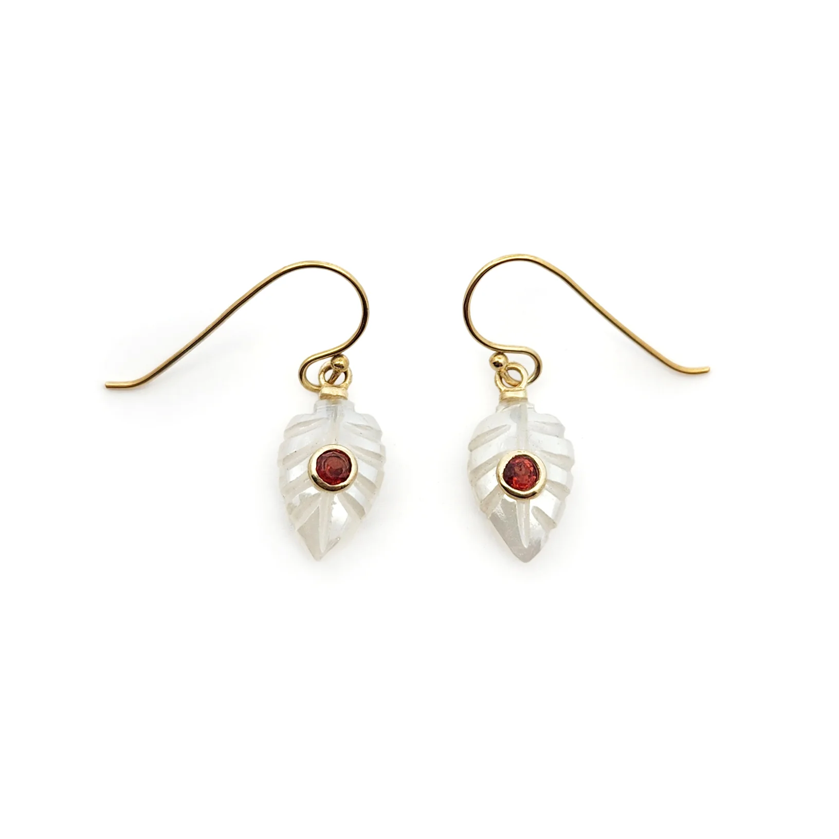 Carved Moonstone & Garnet Earrings