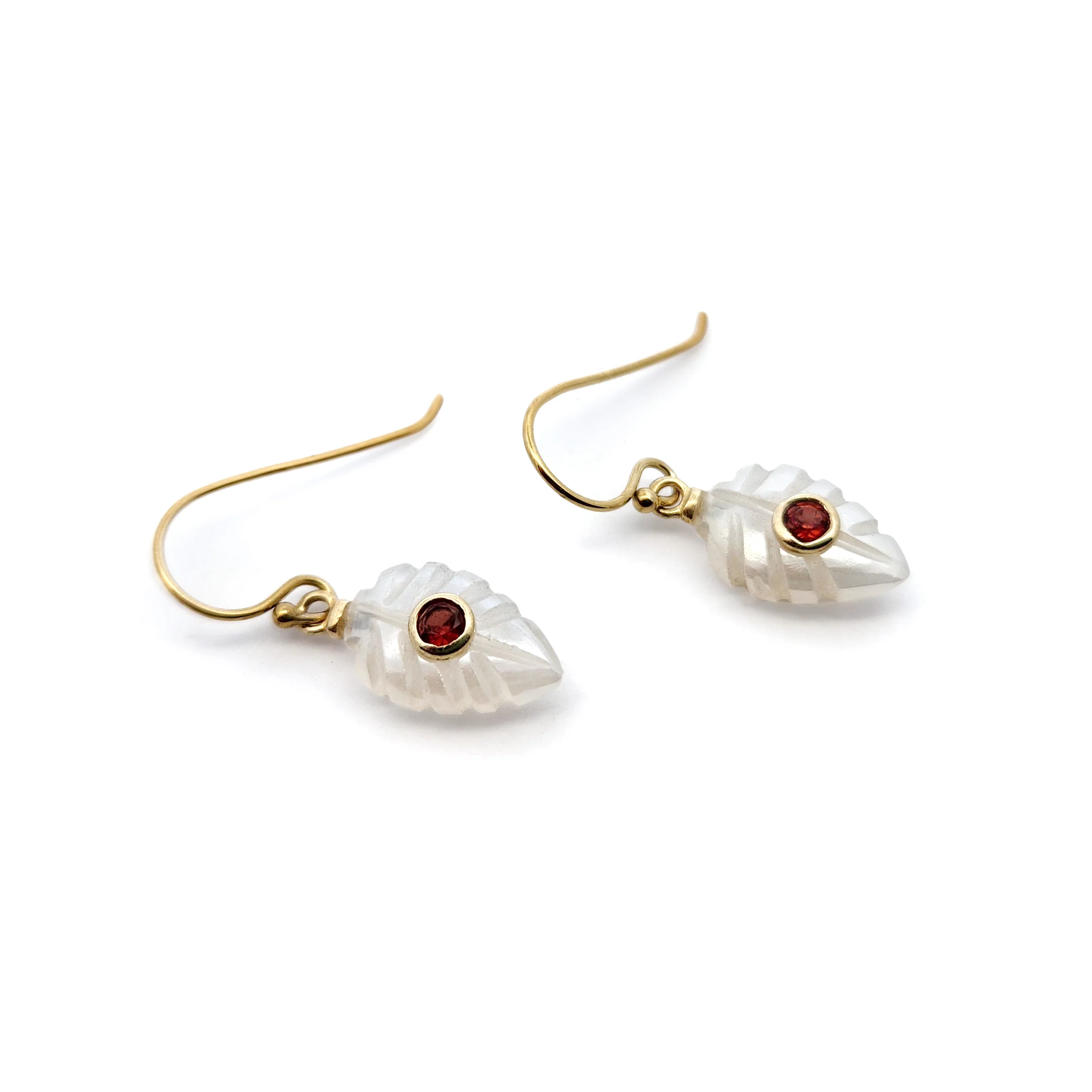 Carved Moonstone & Garnet Earrings - Image 2