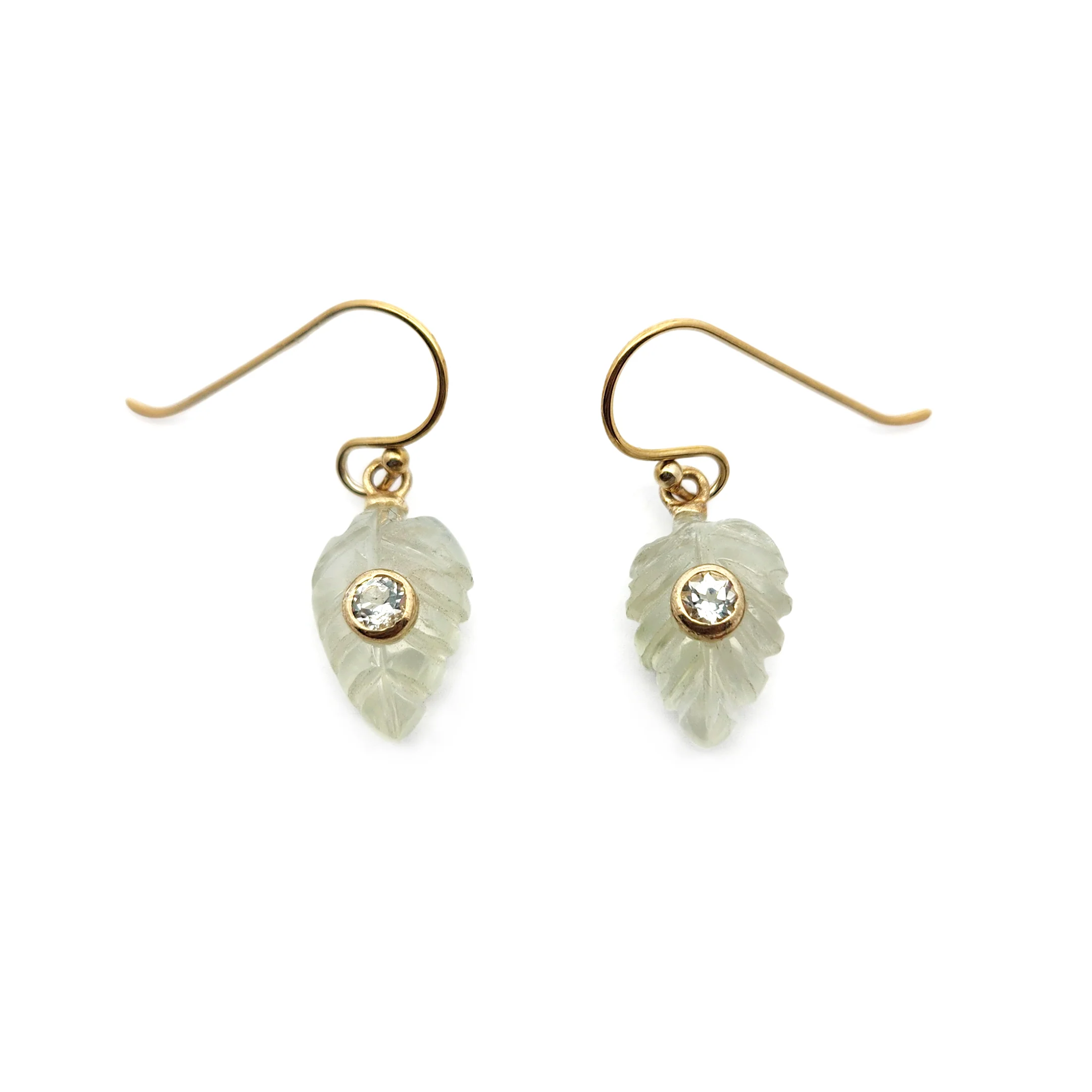 Carved Prehnite & White Topaz Earrings