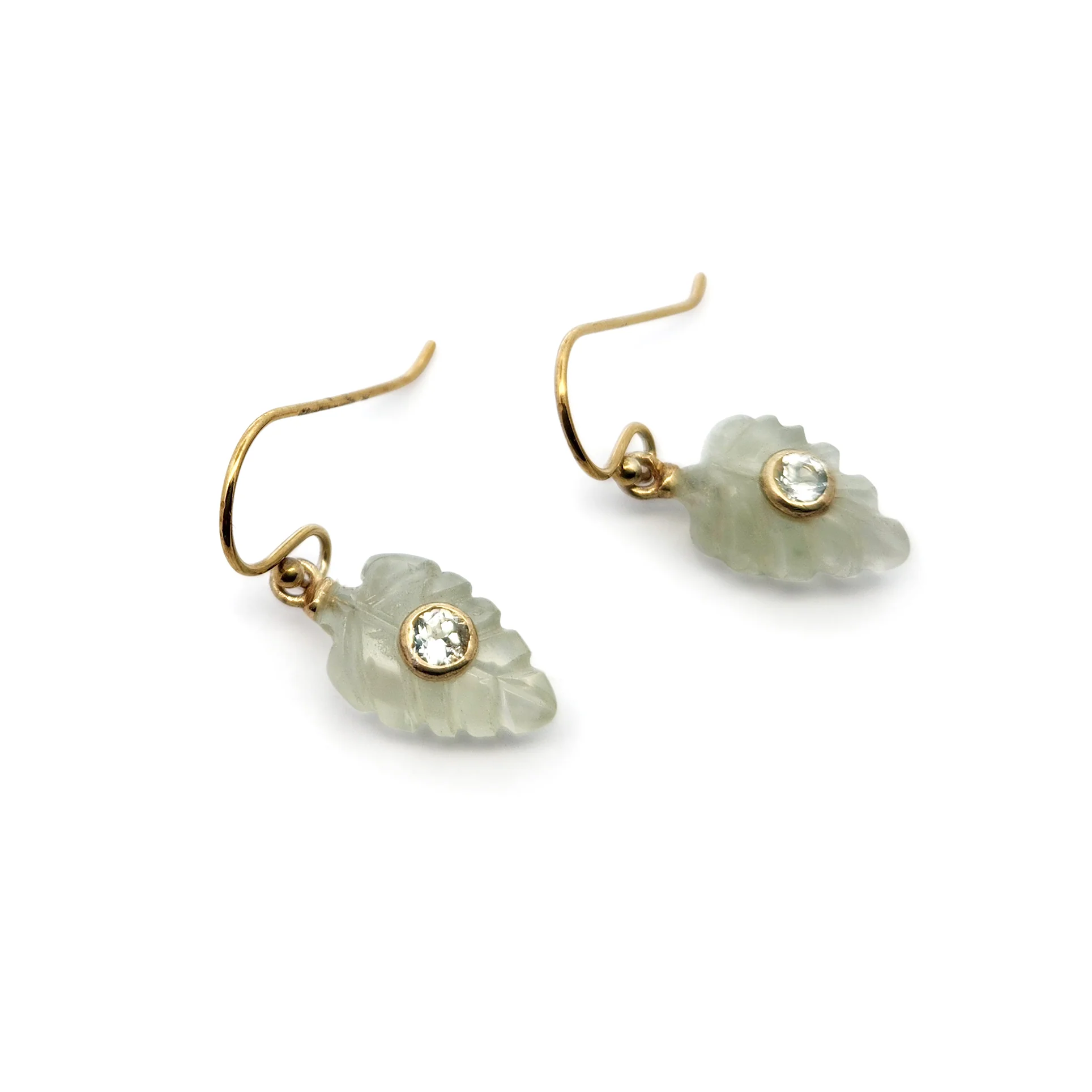 Carved Prehnite & White Topaz Earrings - Image 2