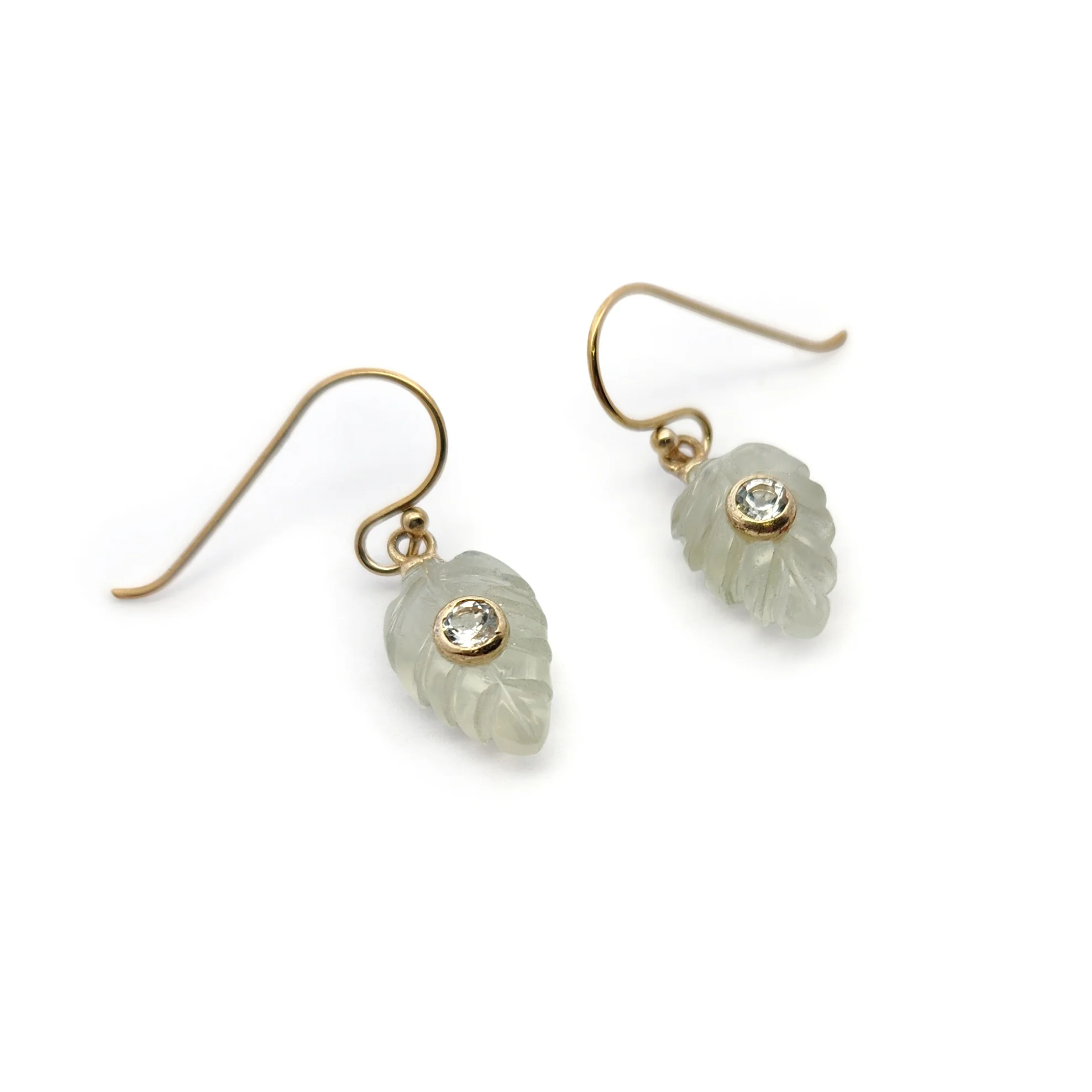 Carved Prehnite & White Topaz Earrings - Image 3