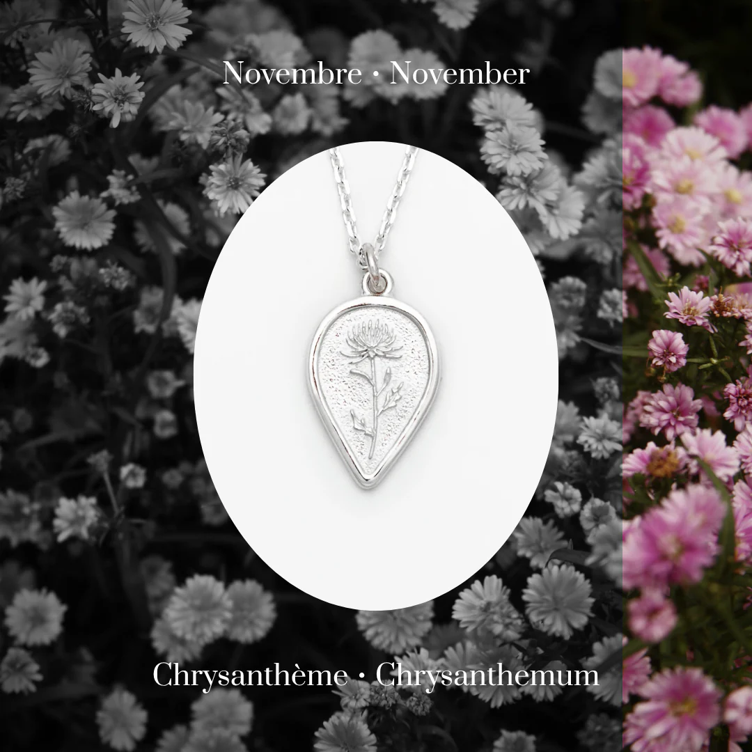 Chrysanthemum November Birth Flower Necklace - Image 3